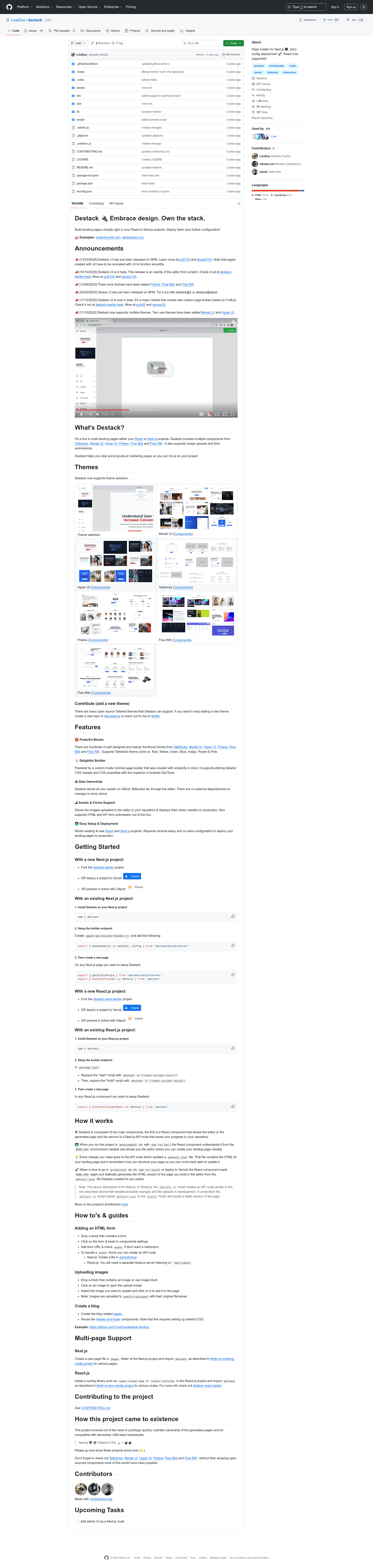 screenshot of Destack Starter on template0.com