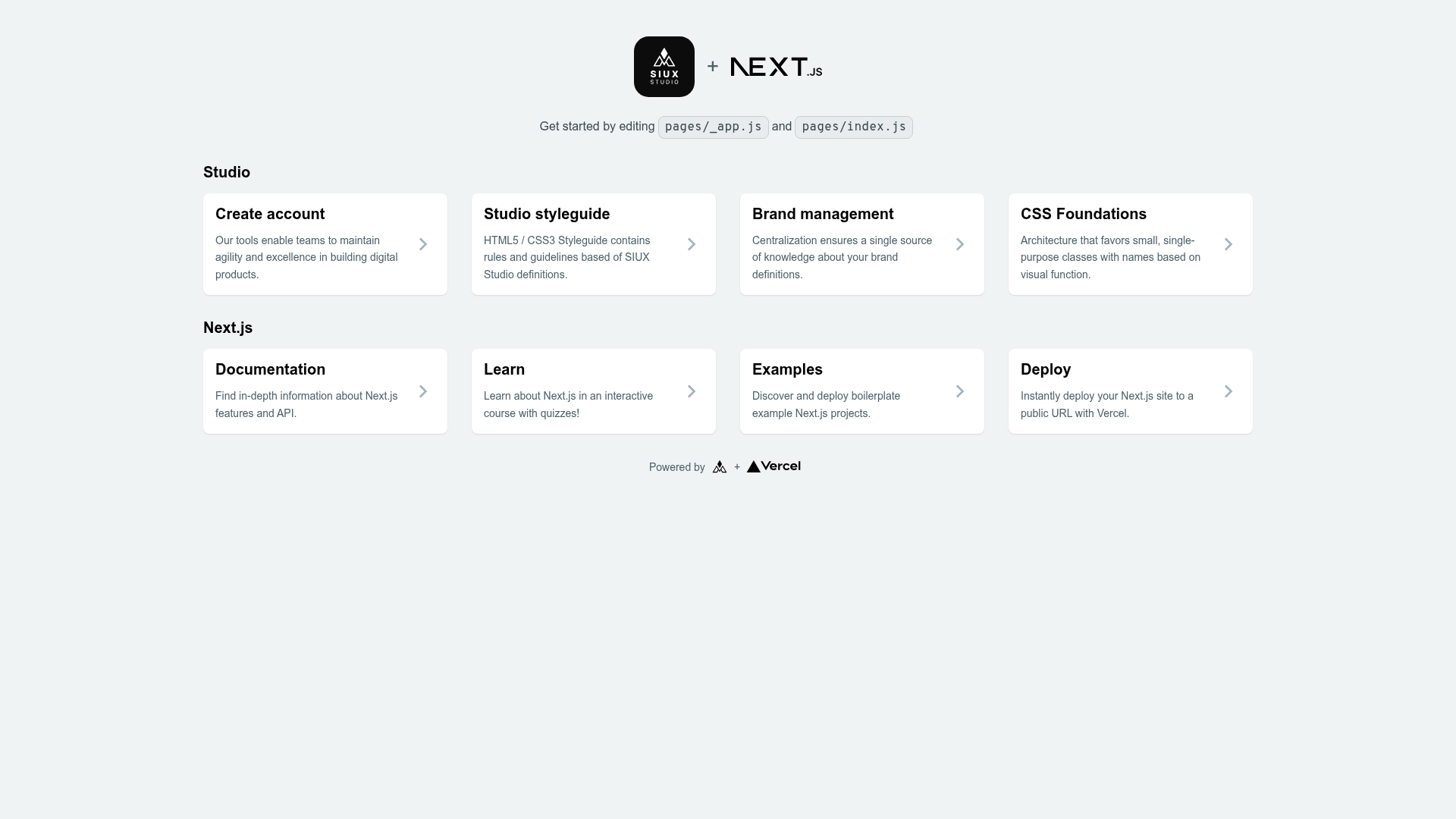 screenshot of SIUX Studio Next.js Boilerplate on template0.com