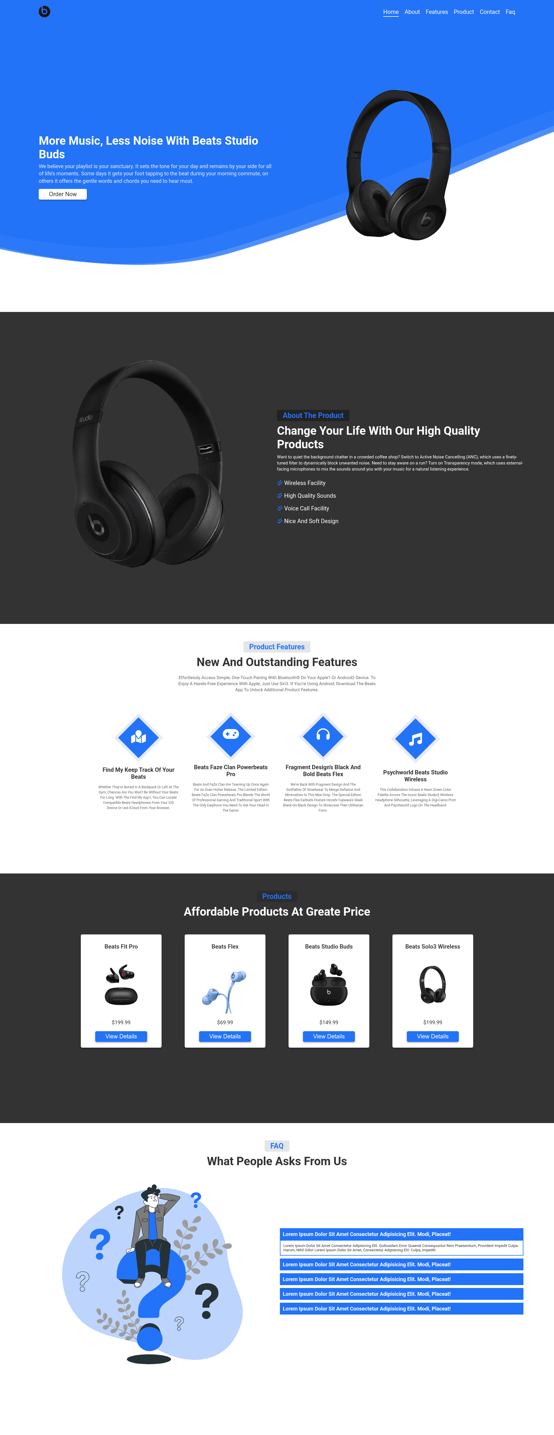 screenshot of Headphones Beats Landing Page on template0.com