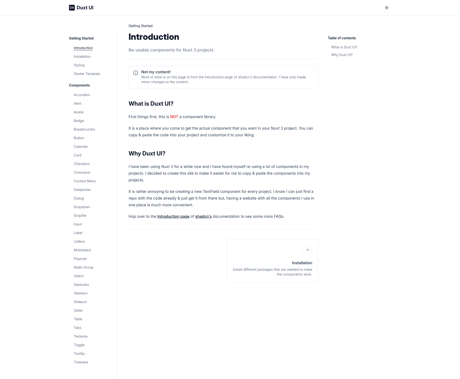 screenshot of Duxt UI Starter on template0.com