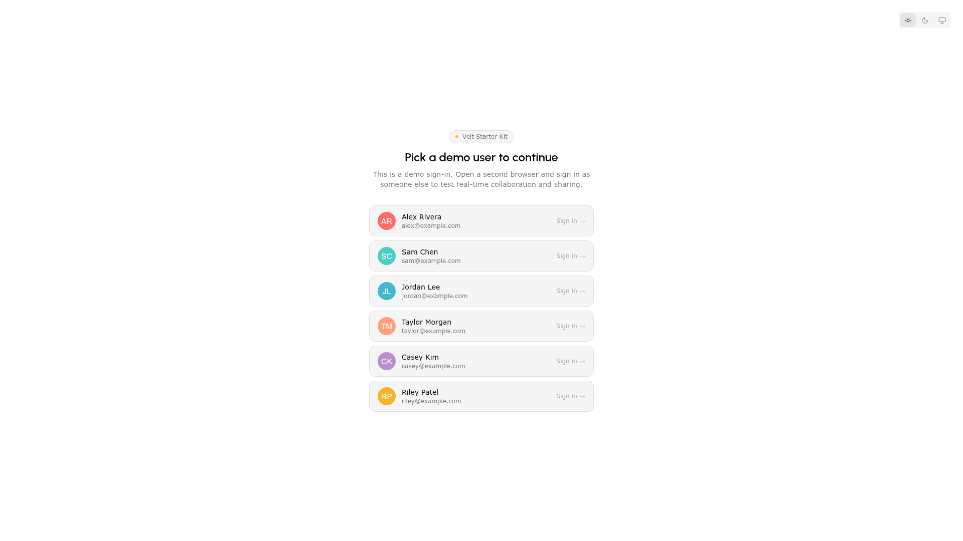 screenshot of Velt Next.js Starter Kit on template0.com