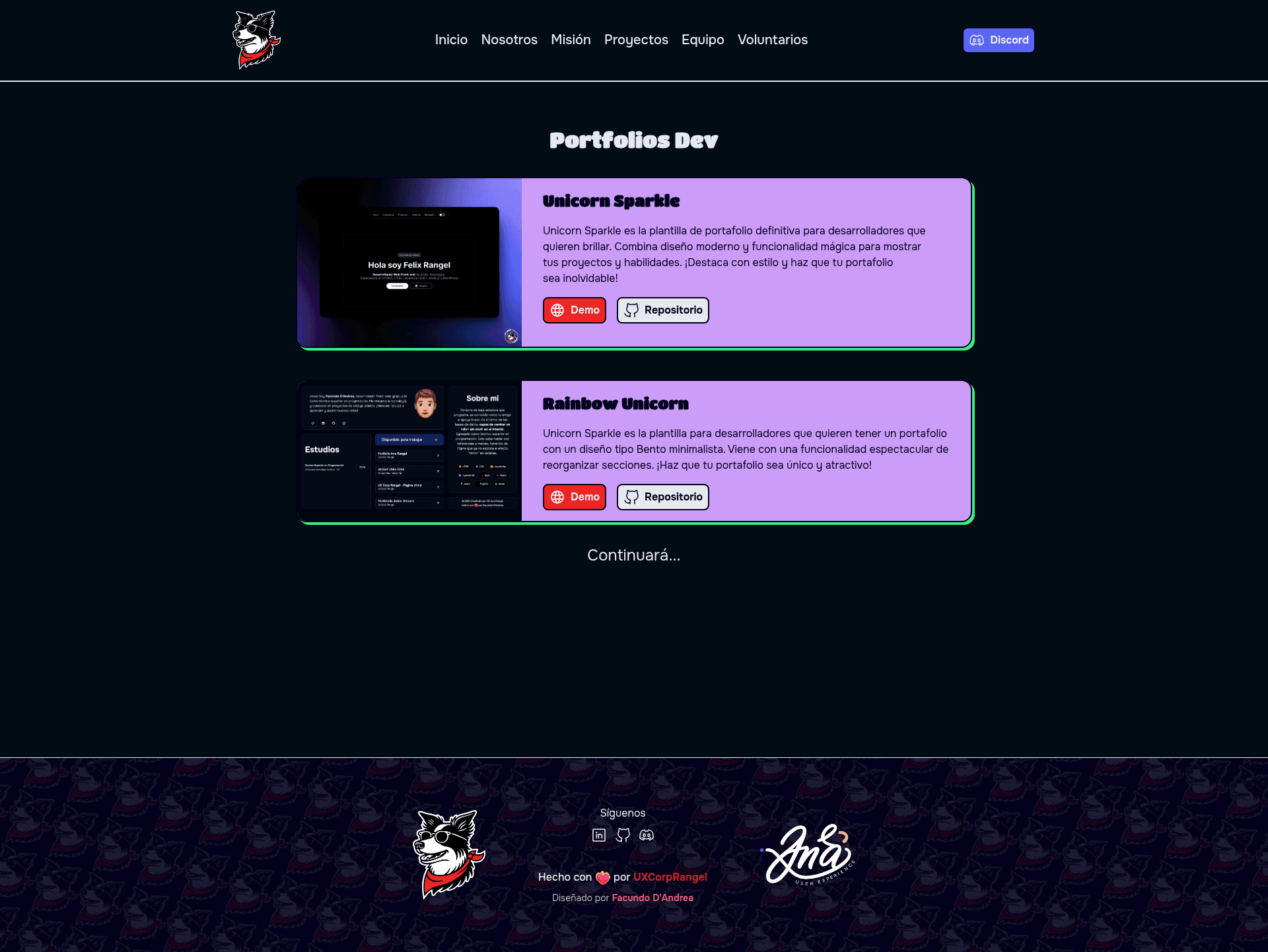 screenshot of Portfolios Dev on template0.com