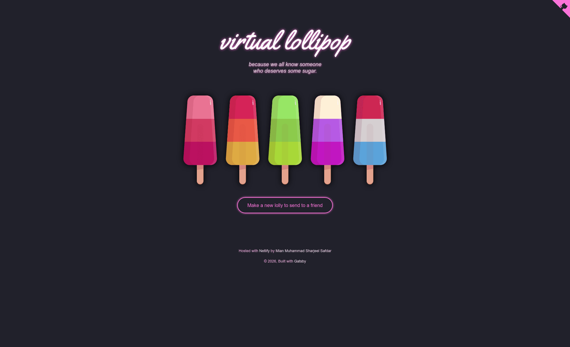 screenshot of Project12e Virtual Lolly App on template0.com
