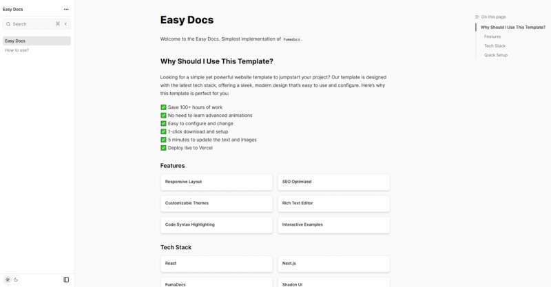 Image for Easy Docs(documentation nextjs template) on template0.com