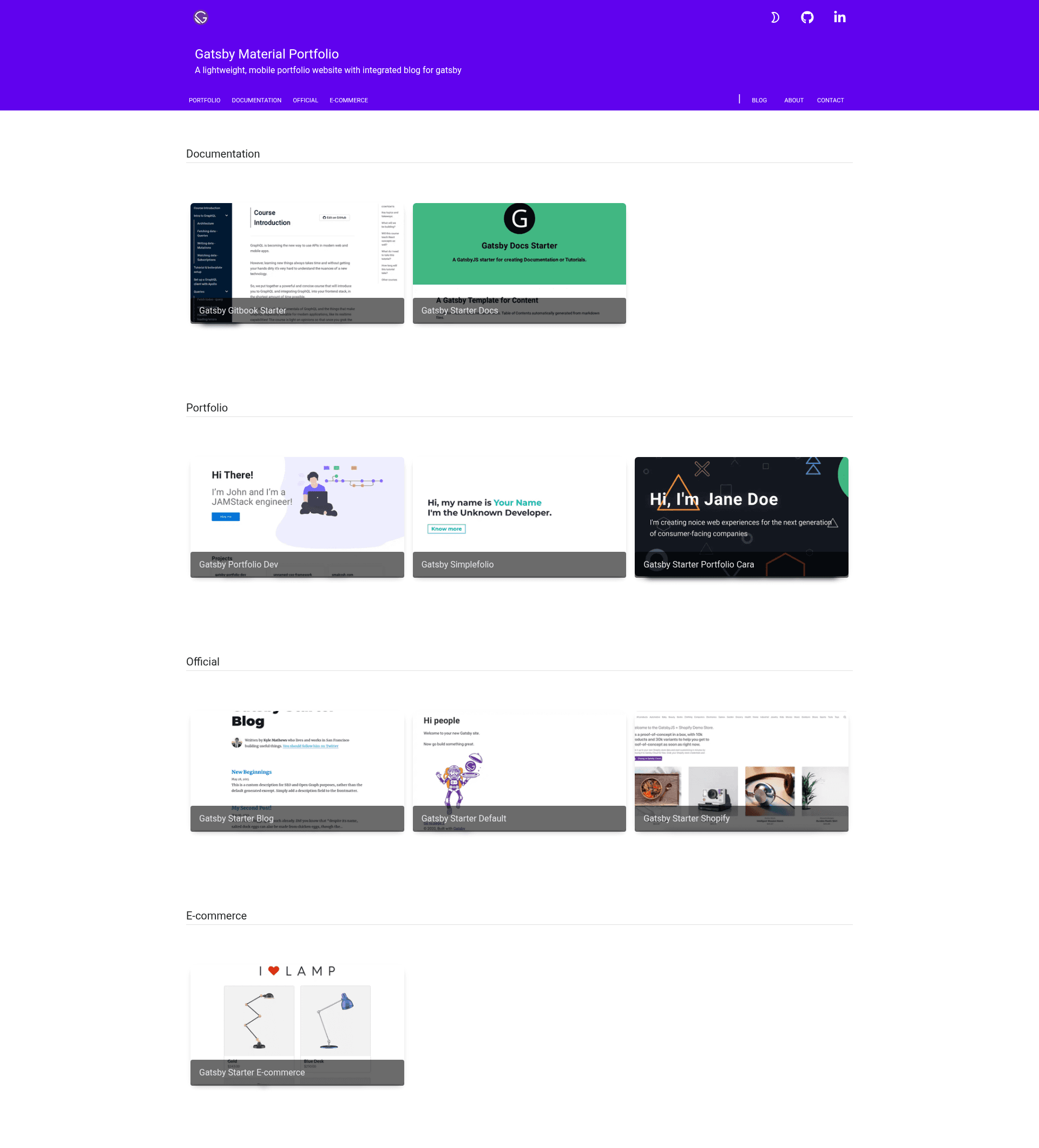 screenshot of Gatsby Material Portfolio Starter on template0.com