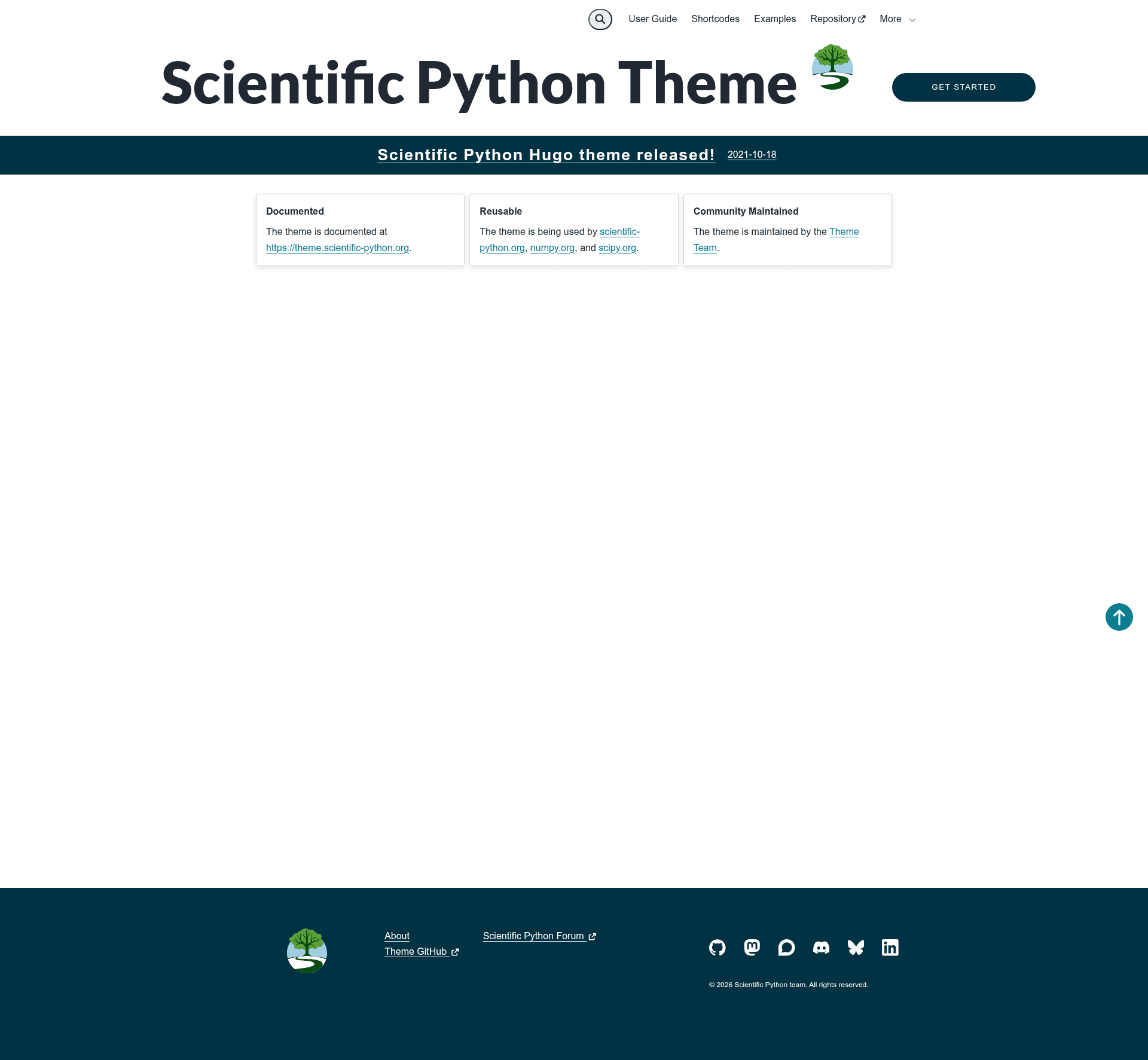 screenshot of Scientific Python Hugo Theme on template0.com