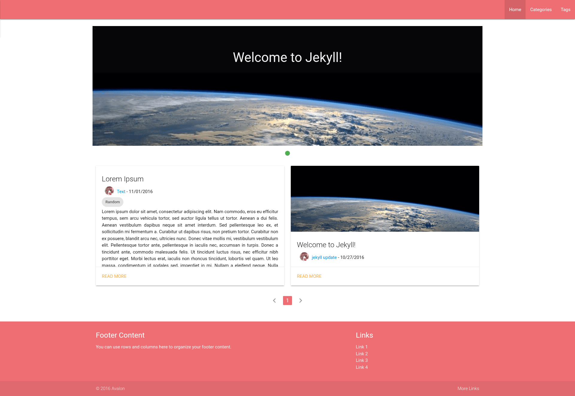 screenshot of Jekyll-Avalon on template0.com