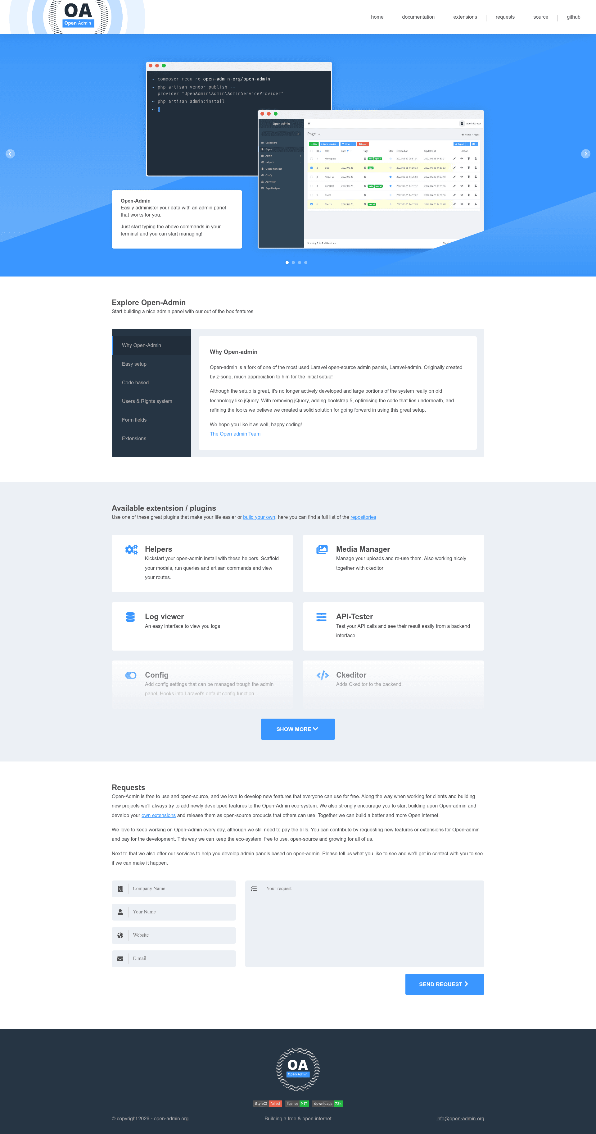 screenshot of open-admin on template0.com