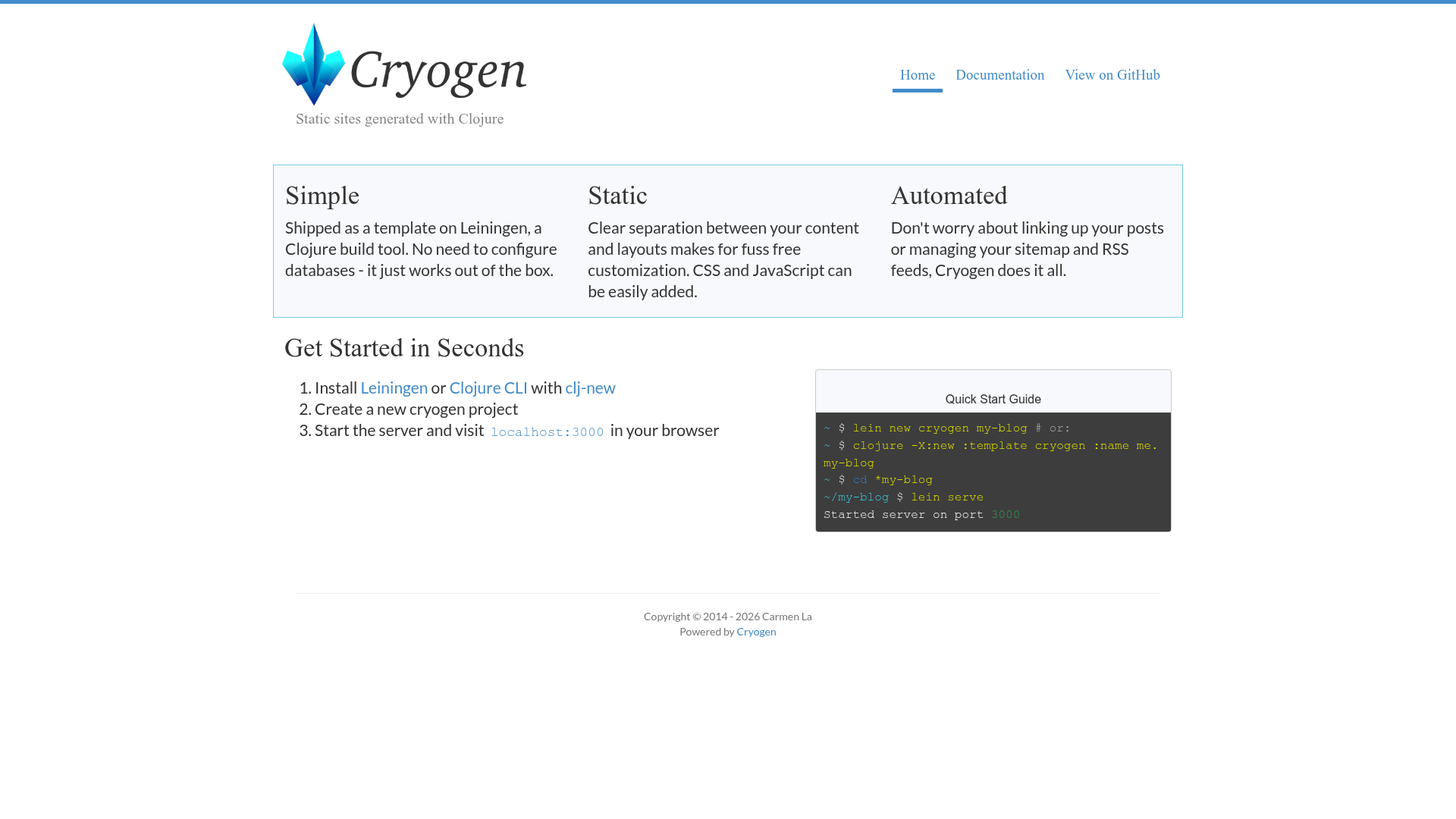 screenshot of Cryogen on template0.com