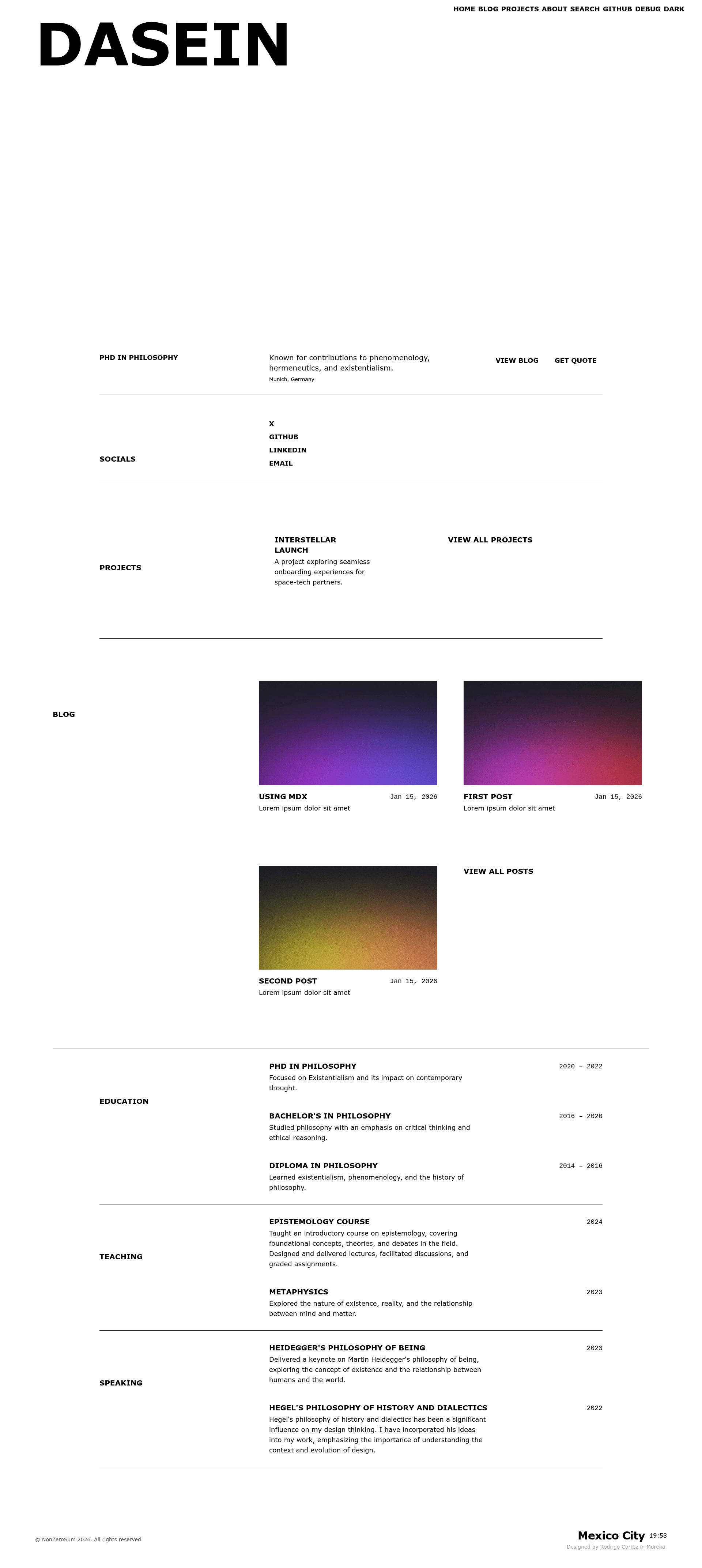 screenshot of Dasein on template0.com