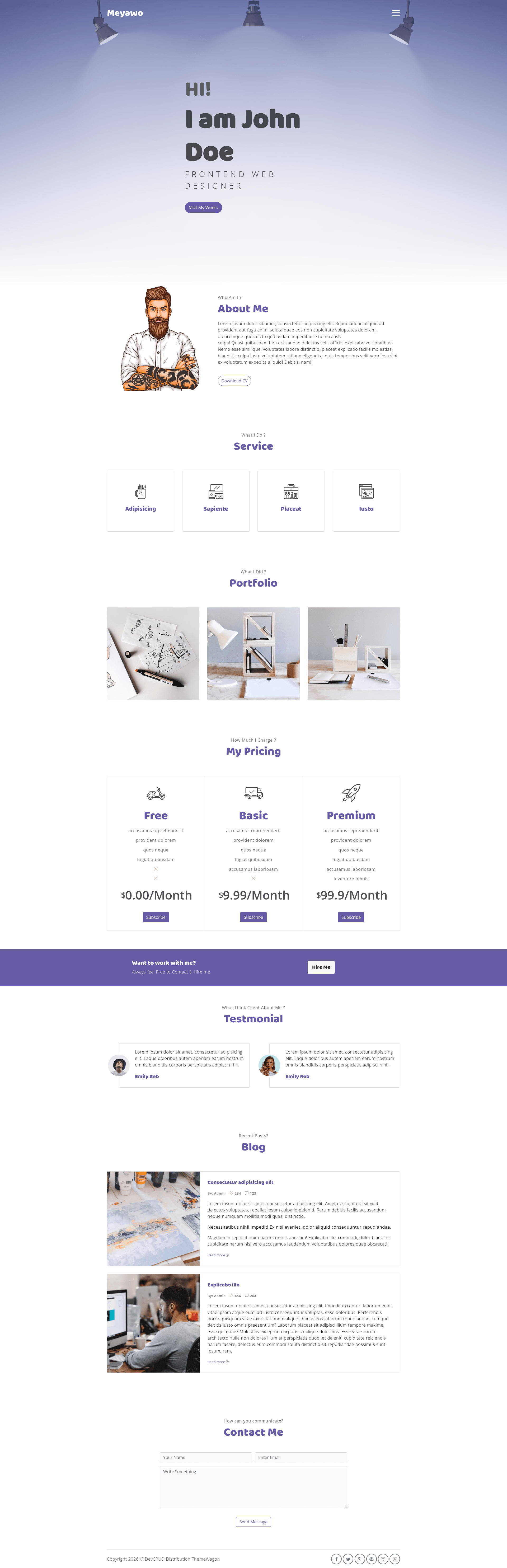 screenshot of Meyawo - Free Bootstrap Portfolio Website Template on template0.com