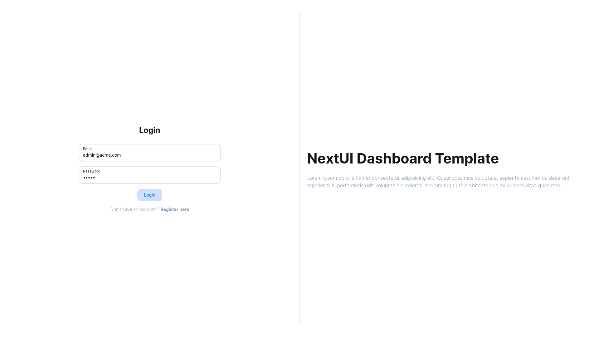 screenshot of NextUI Dashboard Template on template0.com