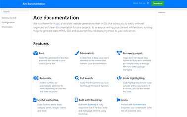 Image for Ace documentation(documentation hugo template) on template0.com