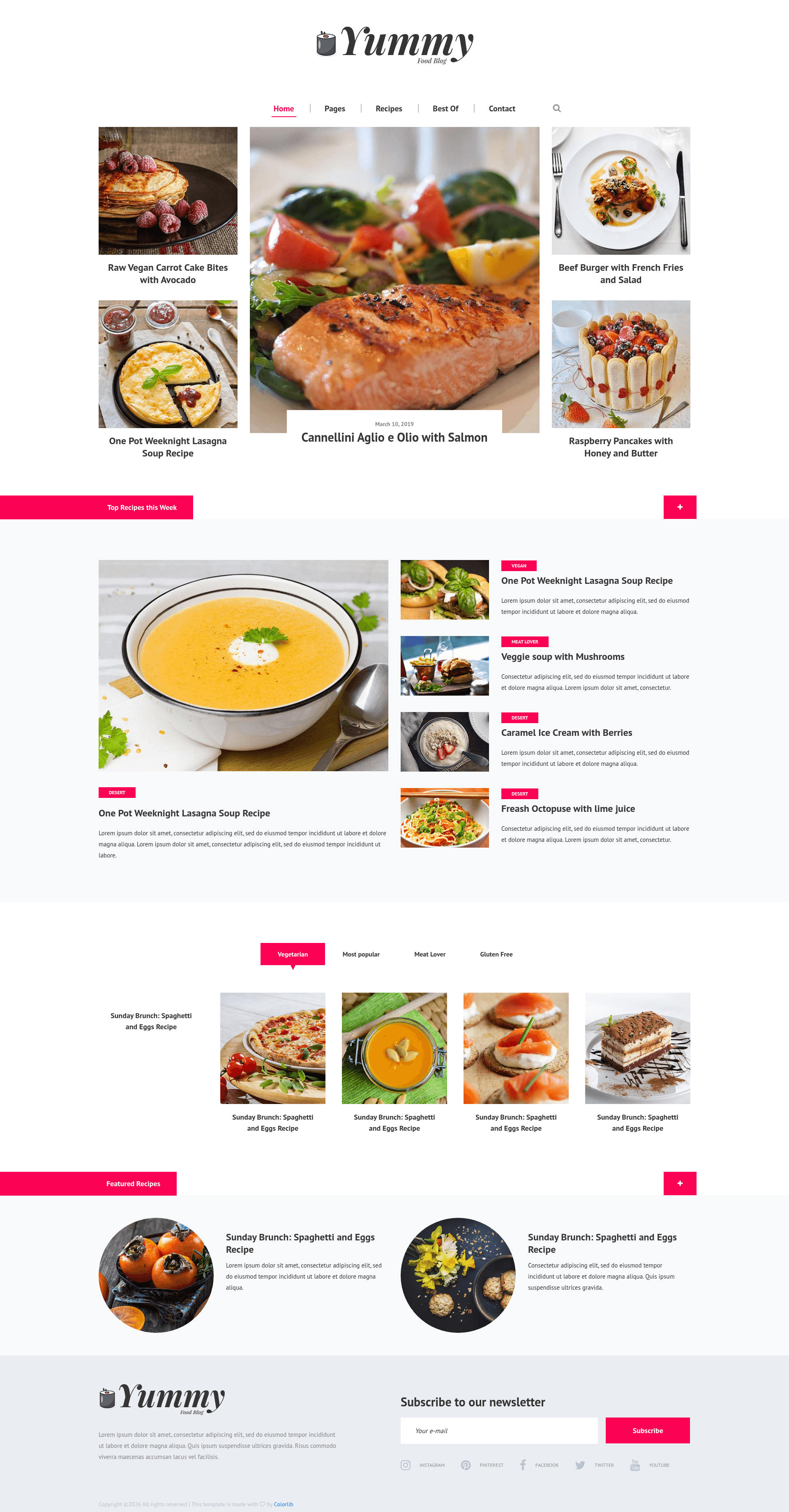 screenshot of Yummy – Free Bootstrap 4 Food Magazine Website Template on template0.com