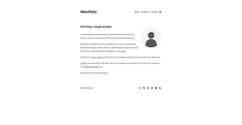 Image for Nextfolio(portfolio nextjs template) on template0.com