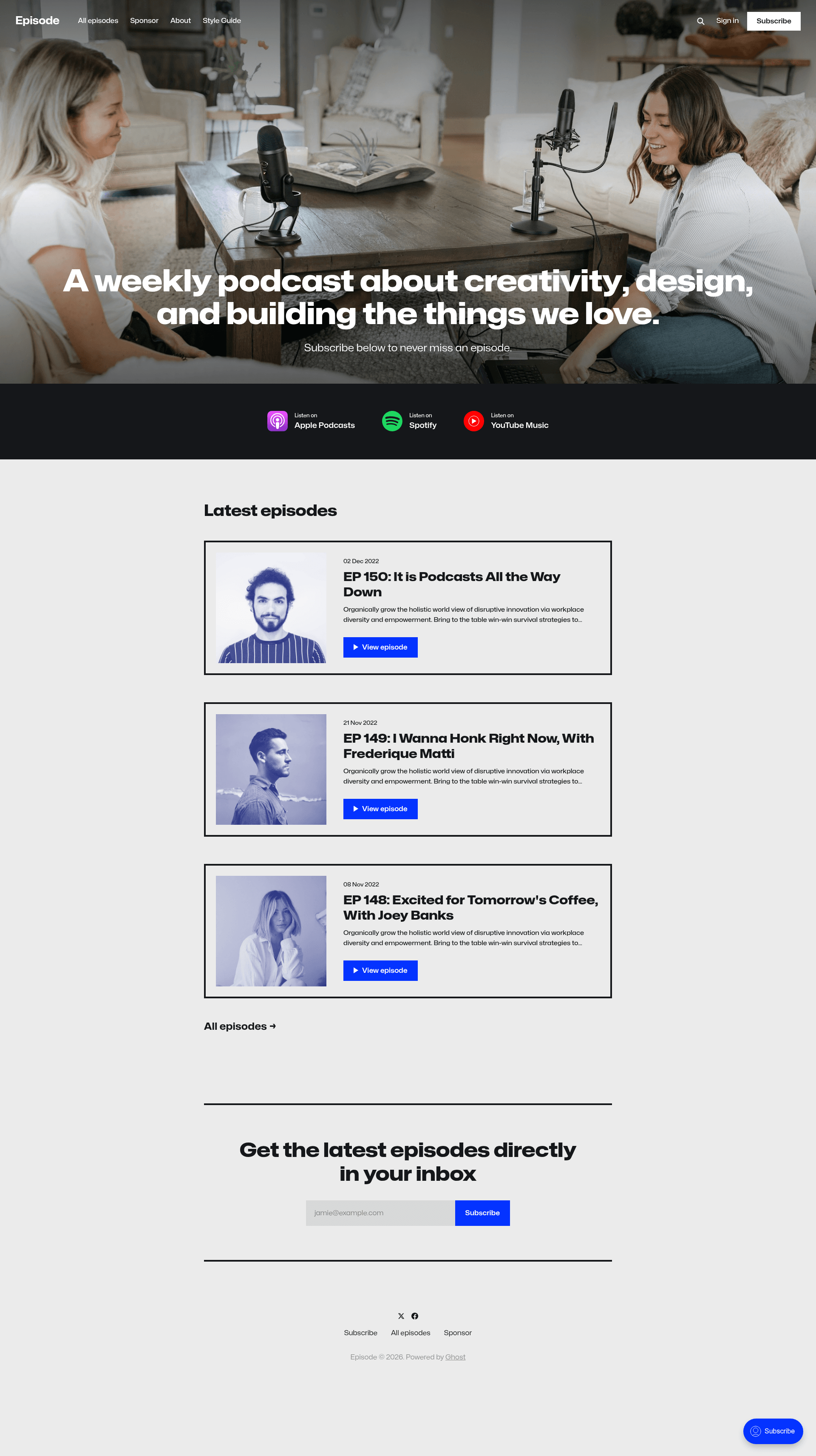 screenshot of Episode on template0.com
