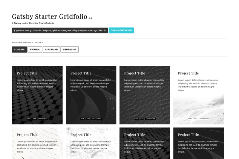 Image for Gatsby Starter Gridfolio on template0.com