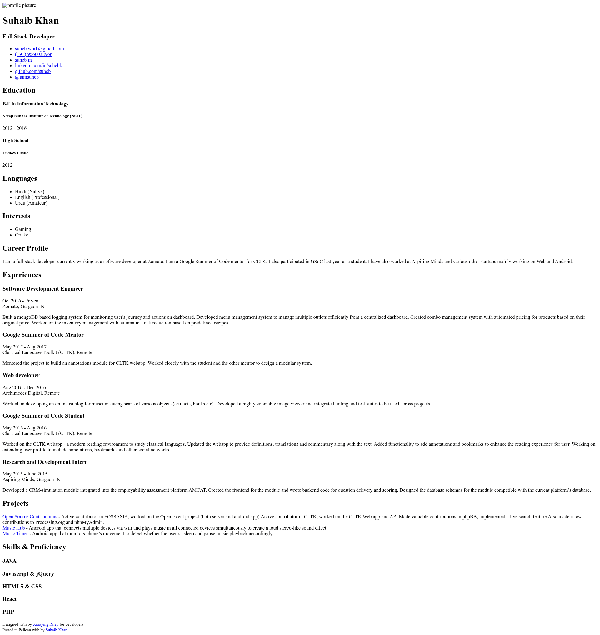 screenshot of Resume on template0.com