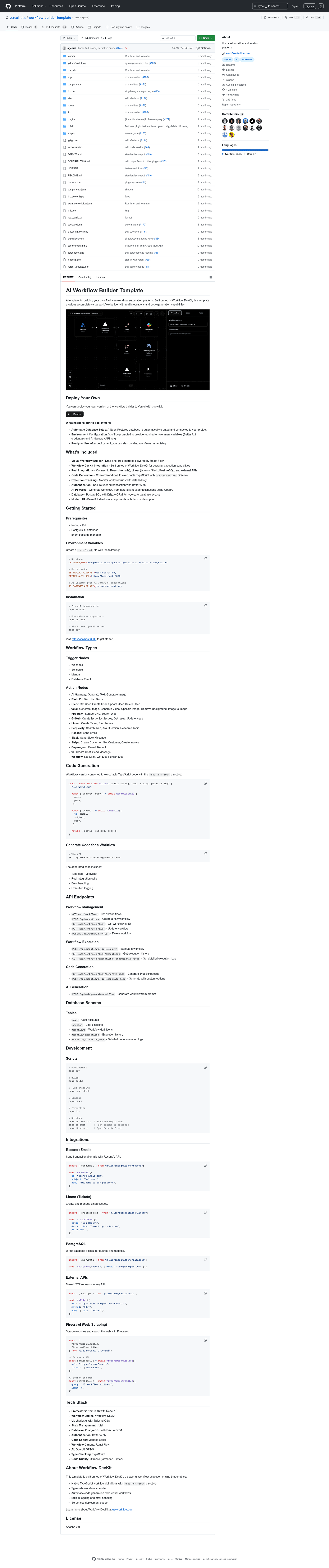 screenshot of AI Workflow Builder Template on template0.com