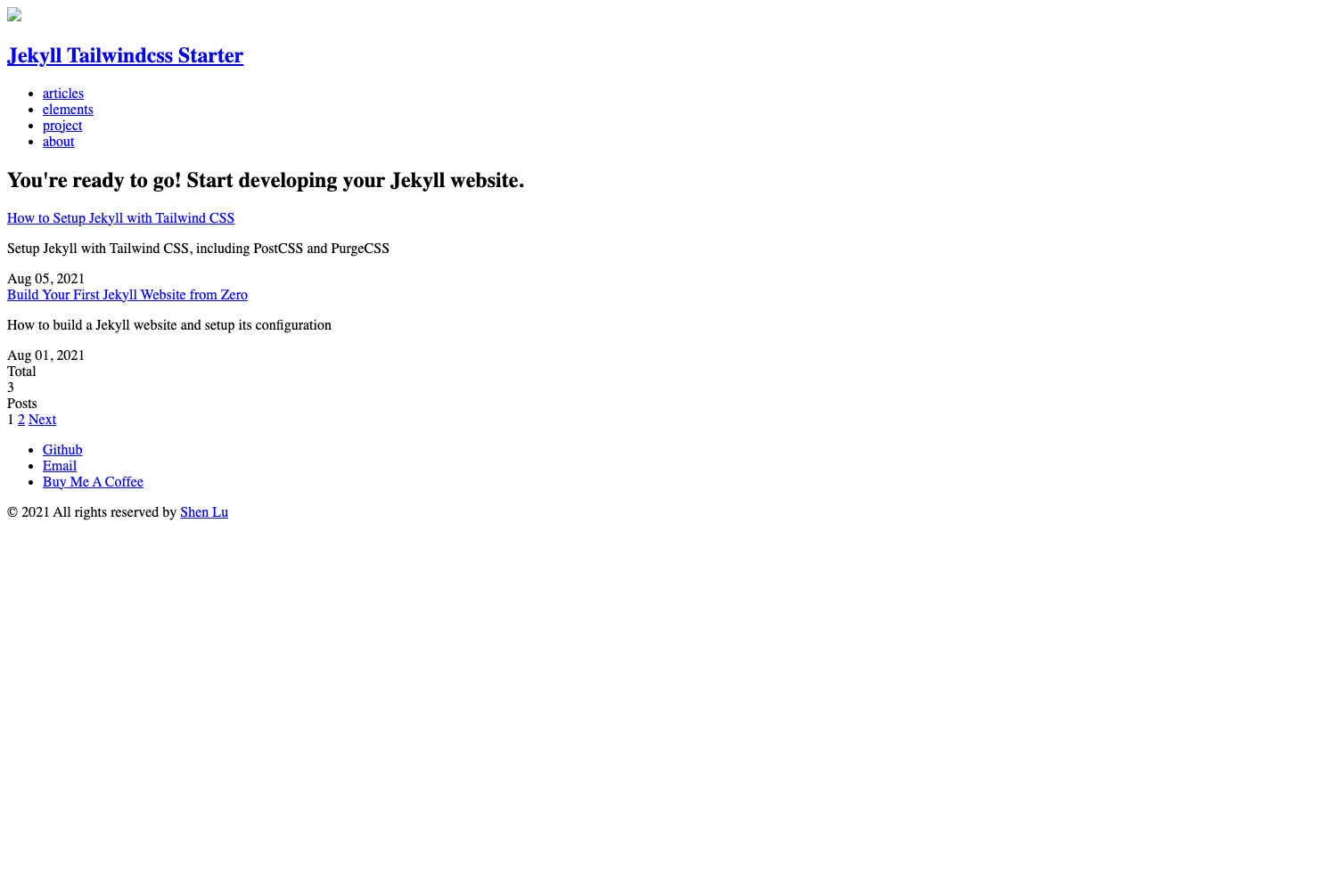 Jekyll Tailwindcss Starter preview