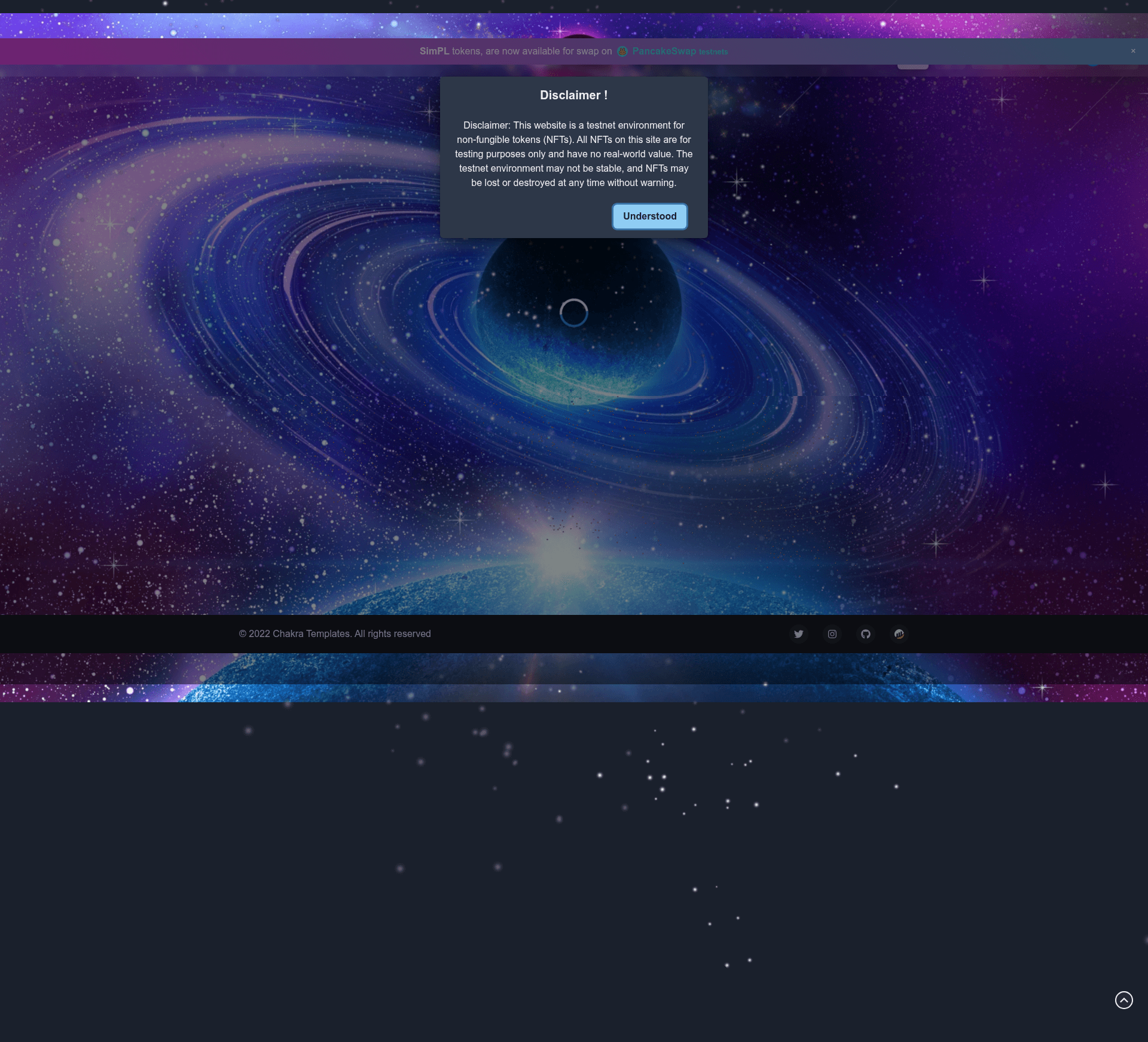 screenshot of Simpl NFT Marketplace on template0.com