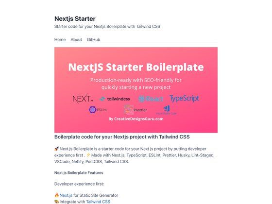 Image for Nextjs Tailwind CSS TypeScript Starter on template0.com Image for Nextjs Tailwind CSS TypeScript Starter on template0.com