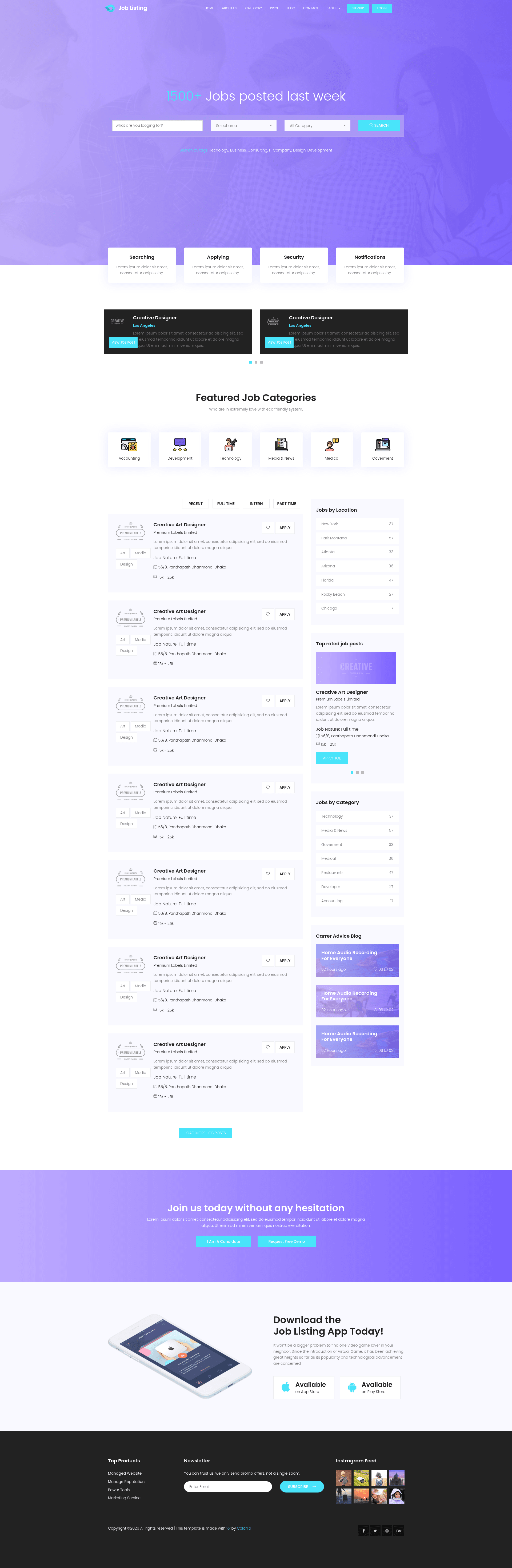 screenshot of JobListing on template0.com