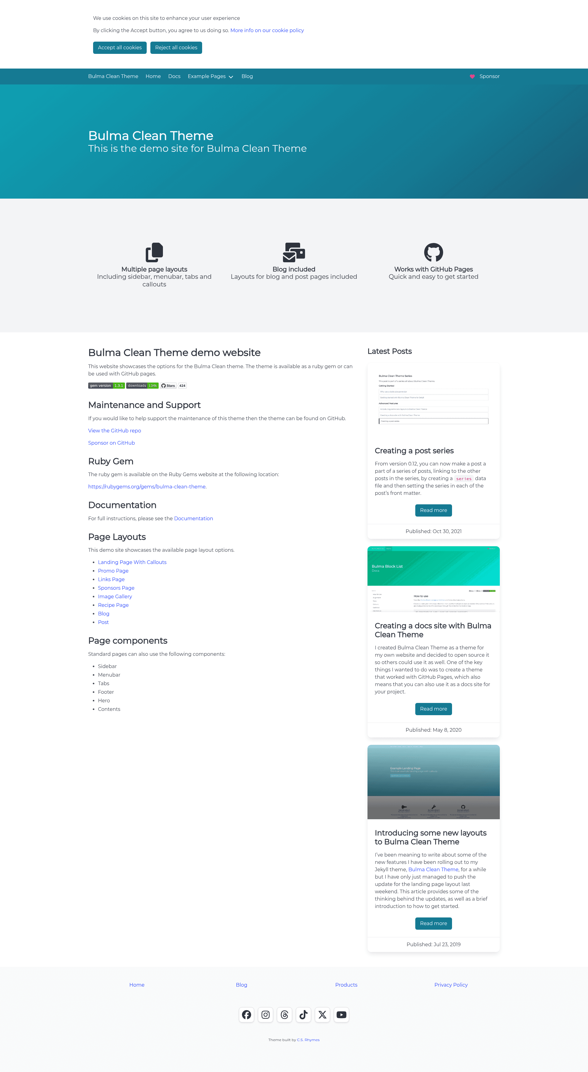 screenshot of Bulma Clean Theme on template0.com