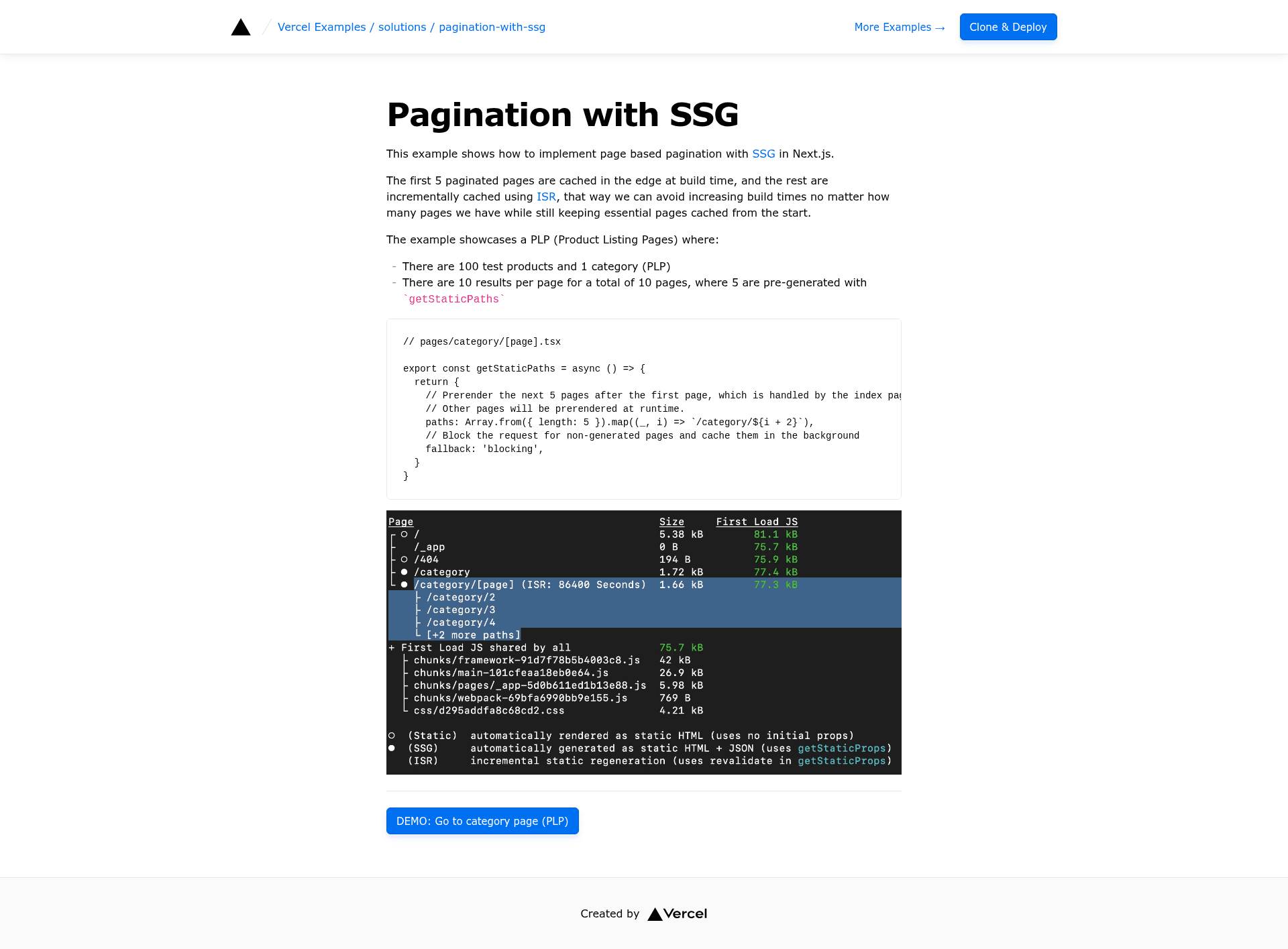 screenshot of Pagination with SSG on template0.com