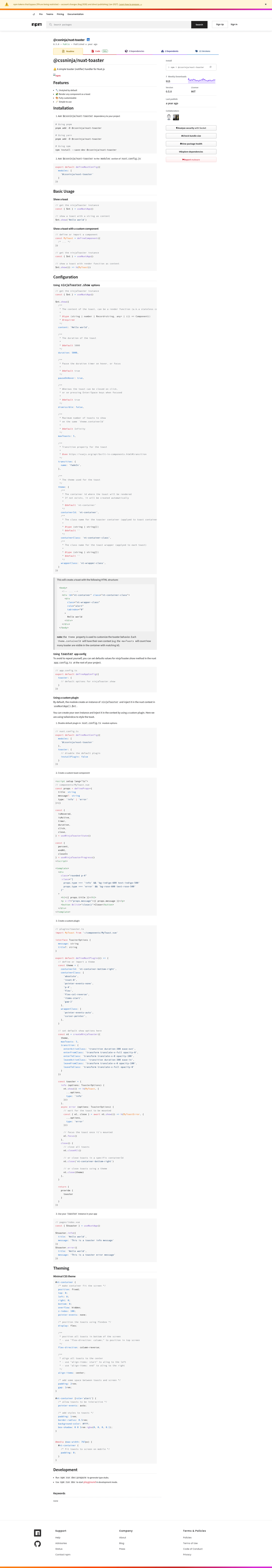 screenshot of Nuxt Toaster on template0.com