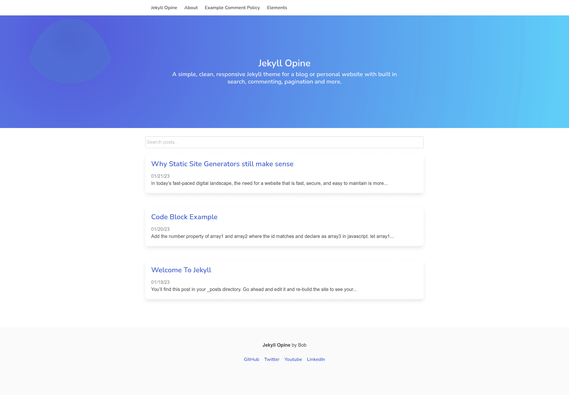 screenshot of Jekyll Opine Theme on template0.com