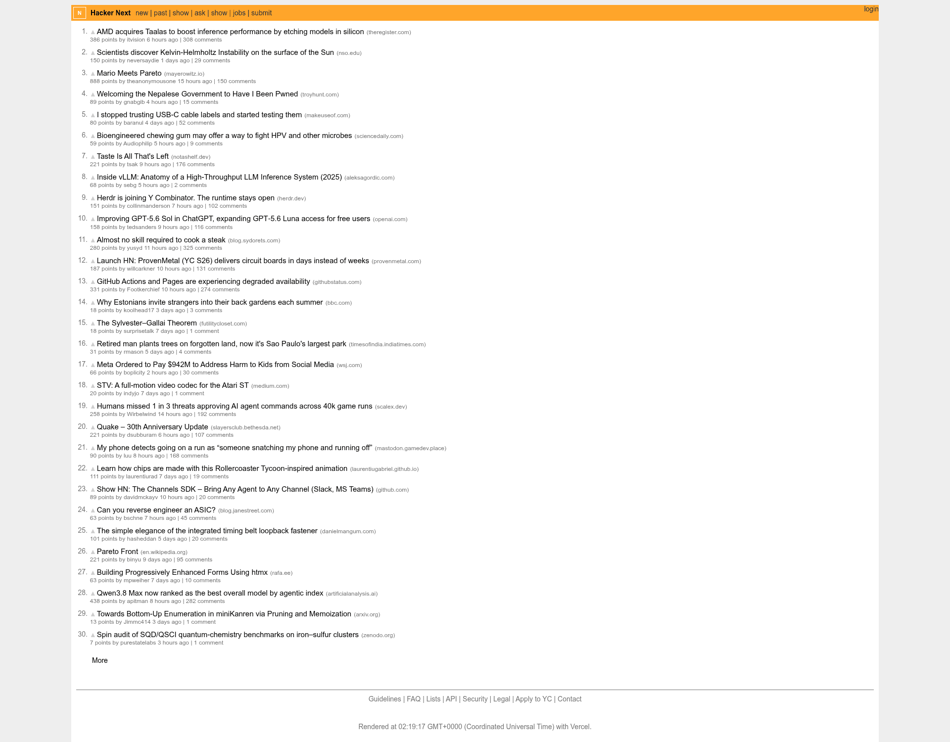 screenshot of Hacker News Clone with React Server Components on template0.com