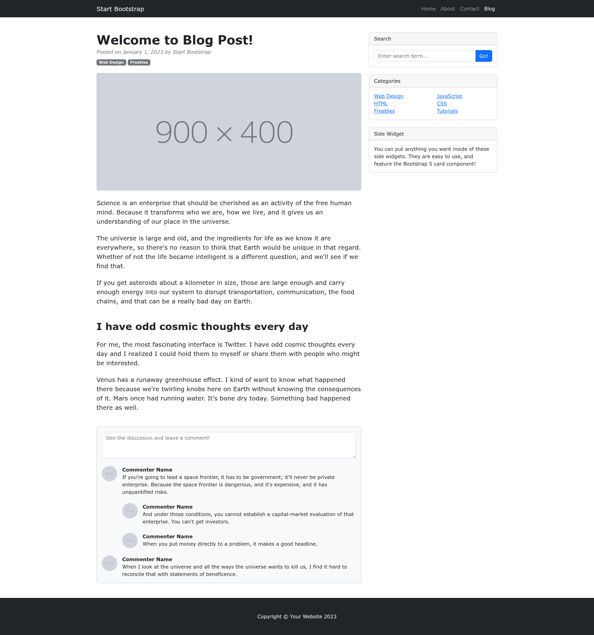 screenshot of Start Bootstrap - Blog Post on template0.com