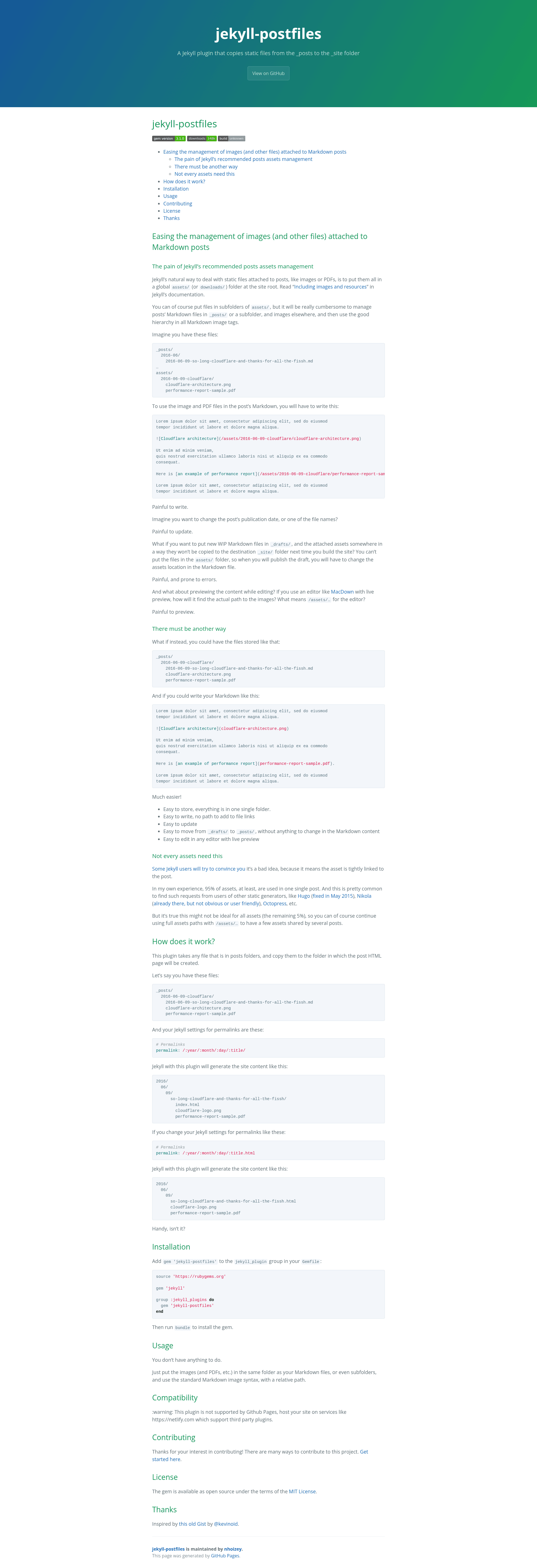 screenshot of Jekyll Postfiles on template0.com
