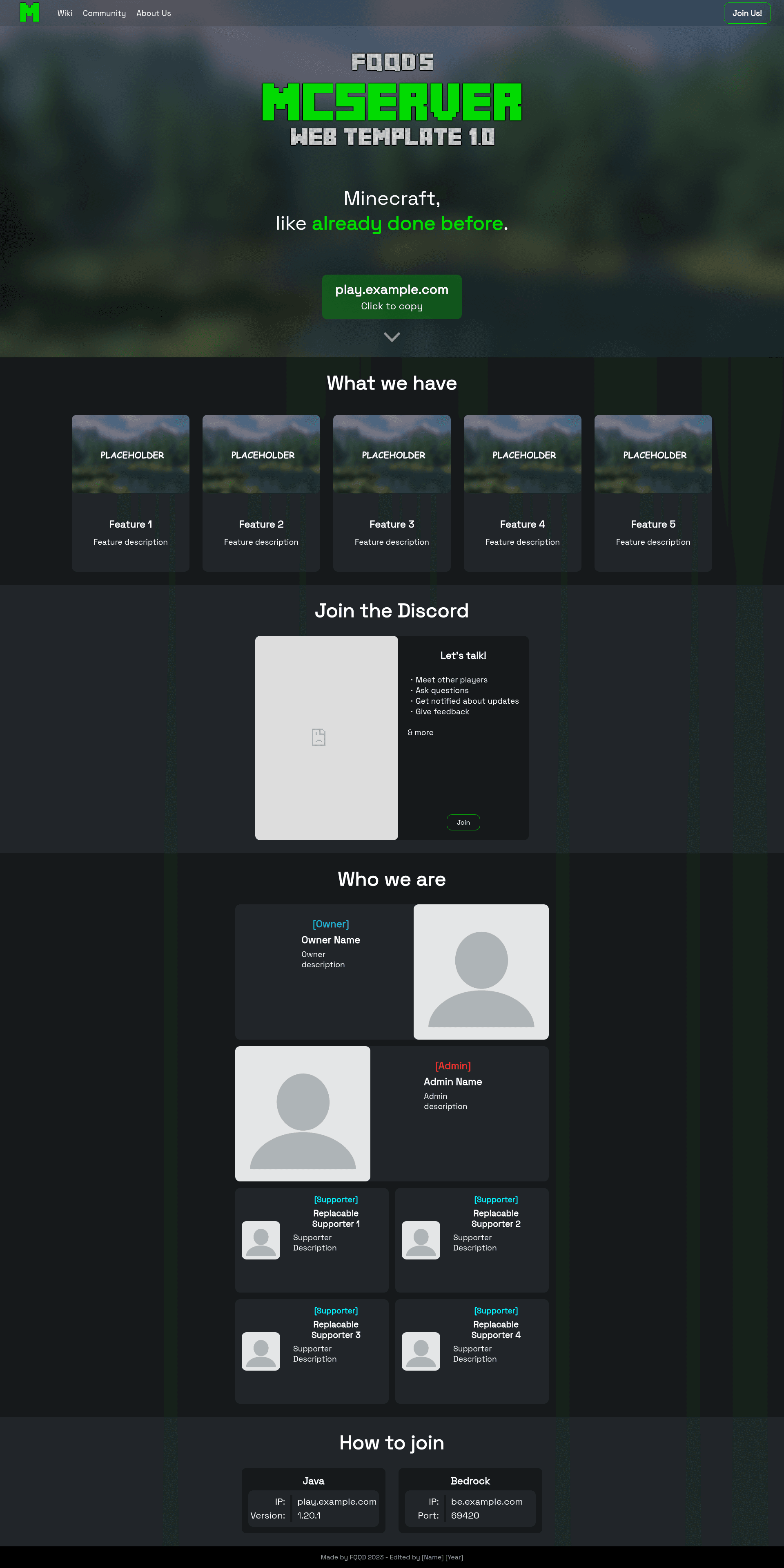 screenshot of MCServer-Web-Template on template0.com