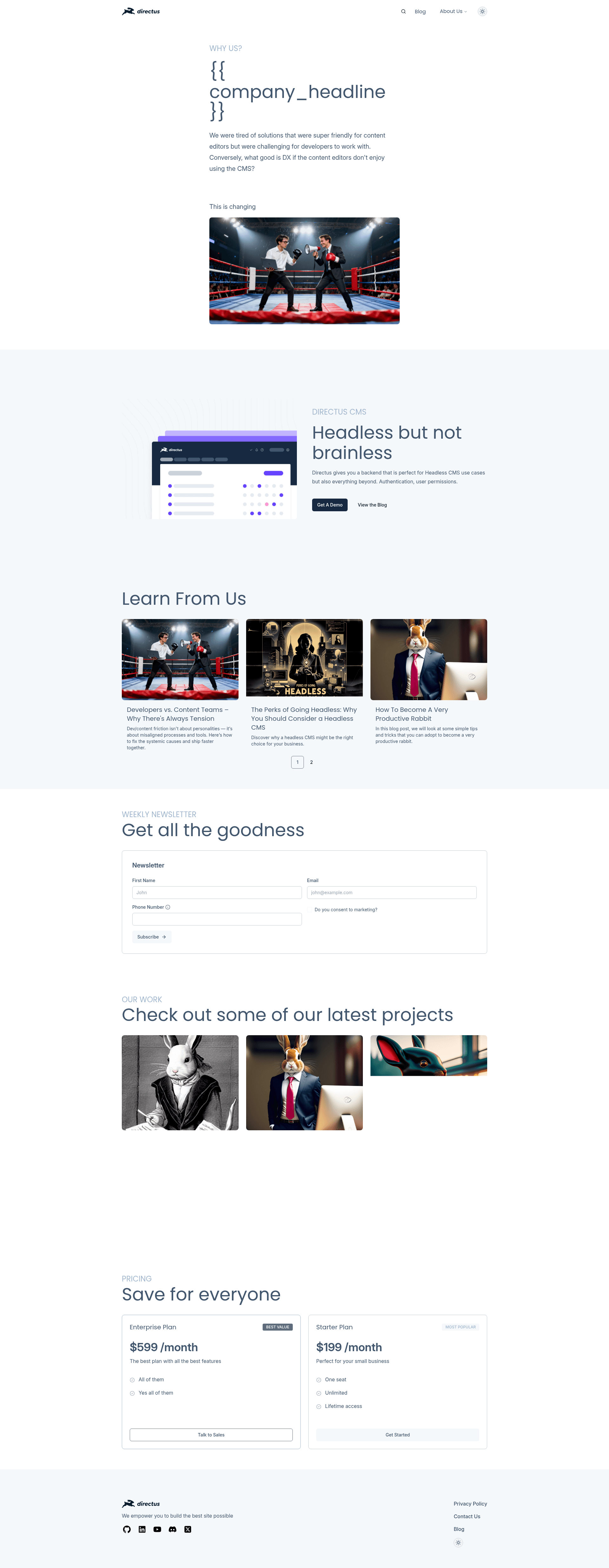 screenshot of Astro CMS Template with Directus Integration on template0.com