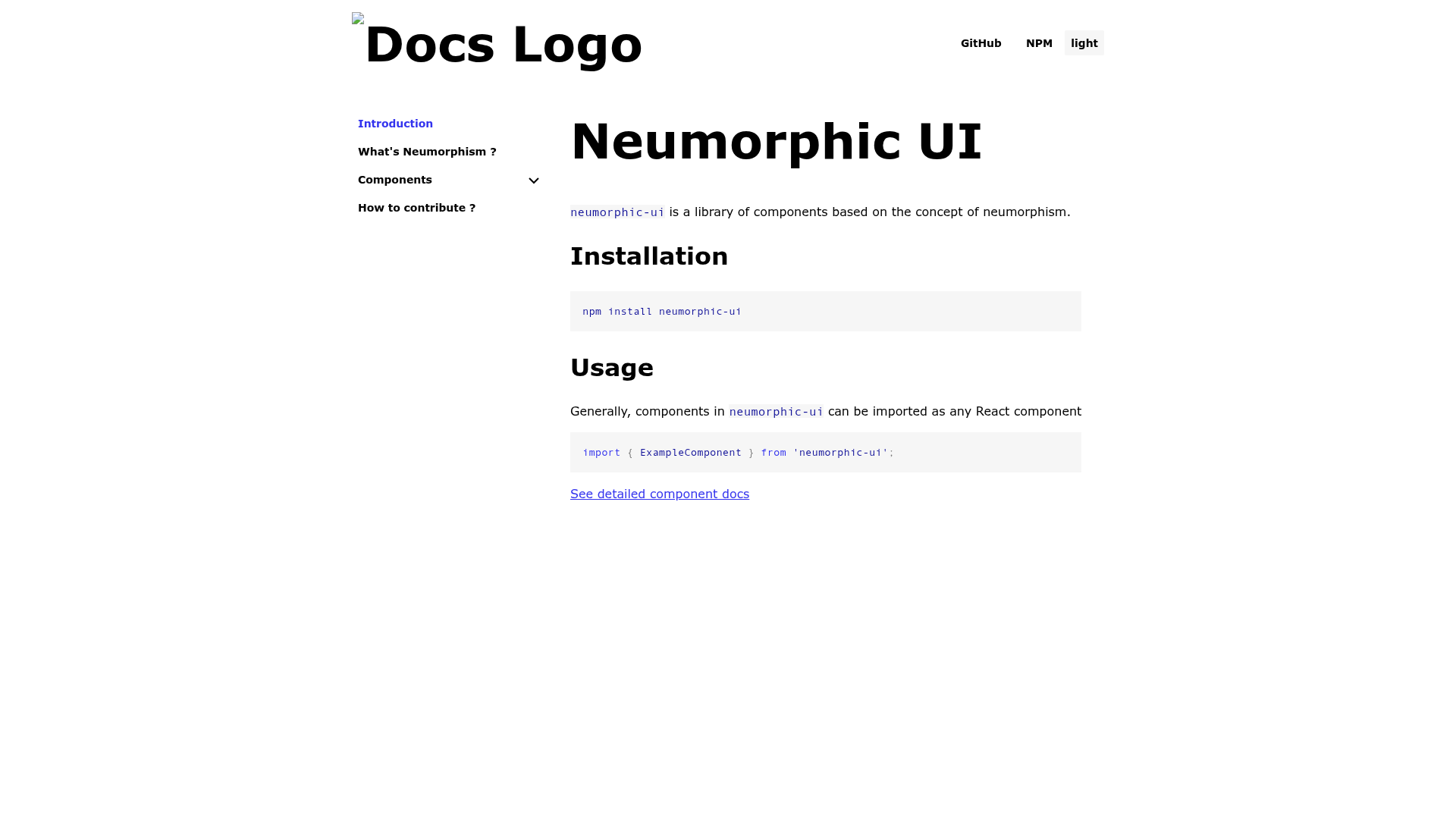screenshot of Neumorphic UI Docs on template0.com