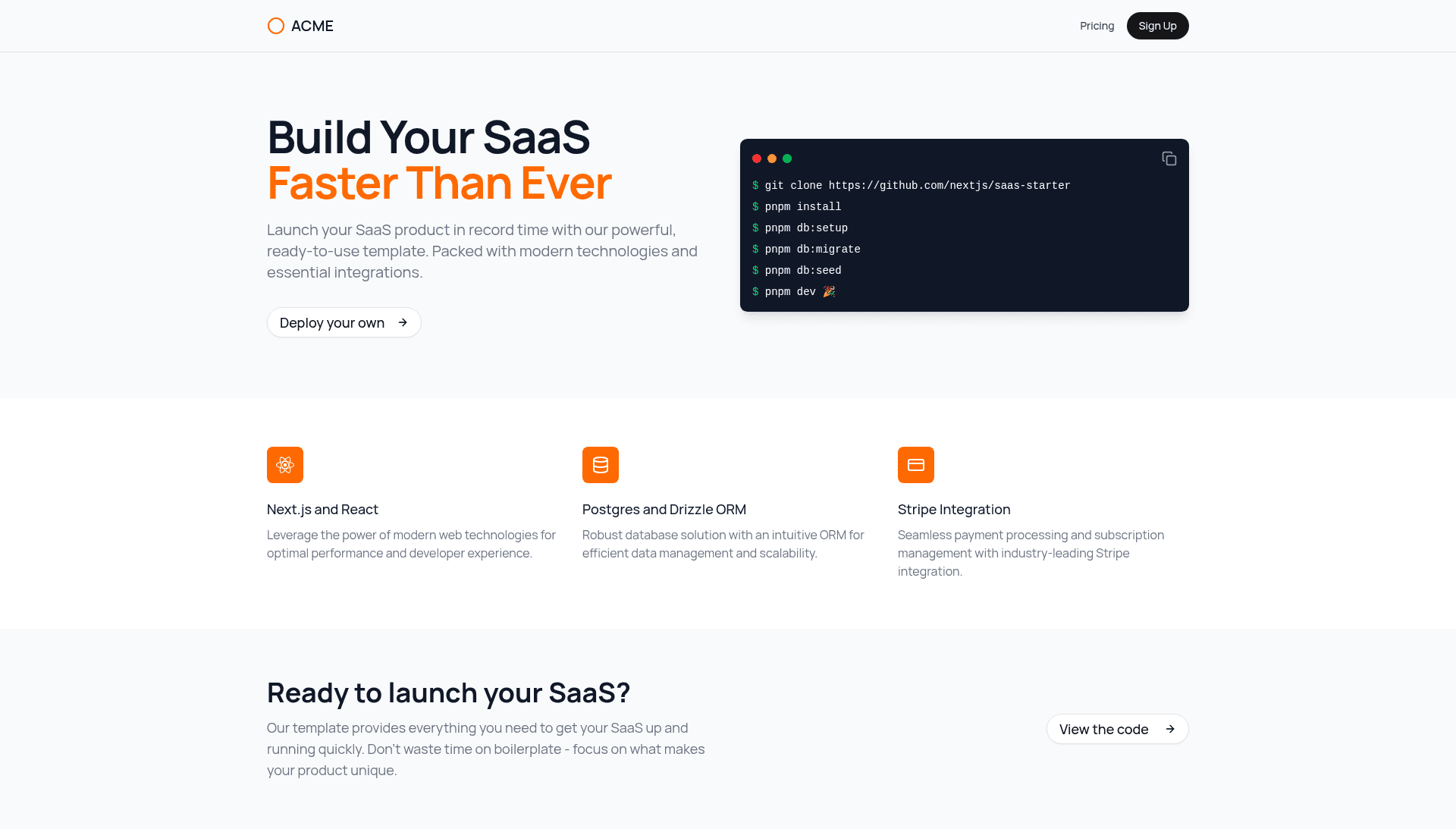 screenshot of Next.js SaaS Starter on template0.com