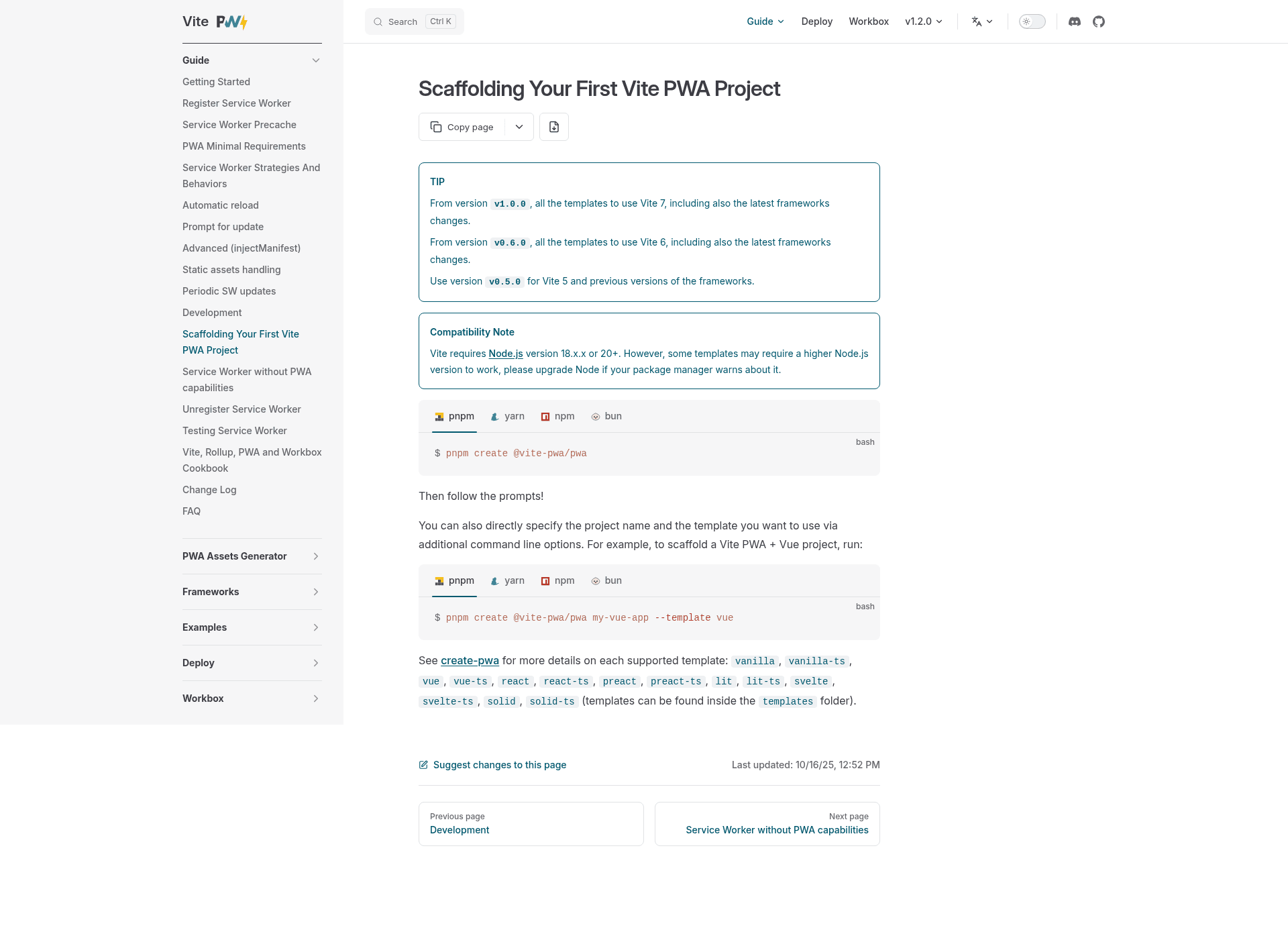 screenshot of create-pwa on template0.com