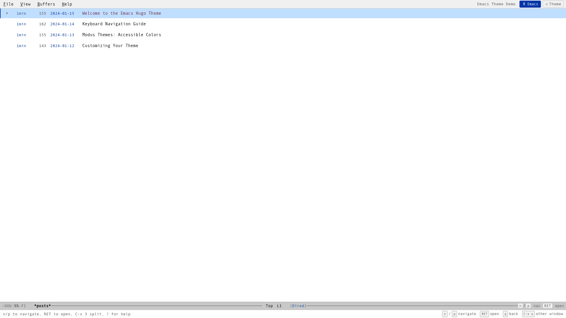 screenshot of Emacs Hugo Theme on template0.com