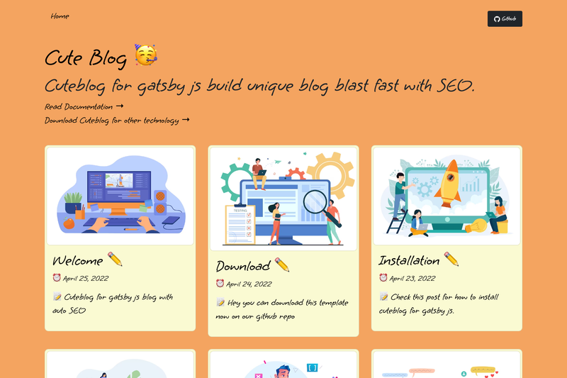 Image for Cuteblog for Gatsby on template0.com