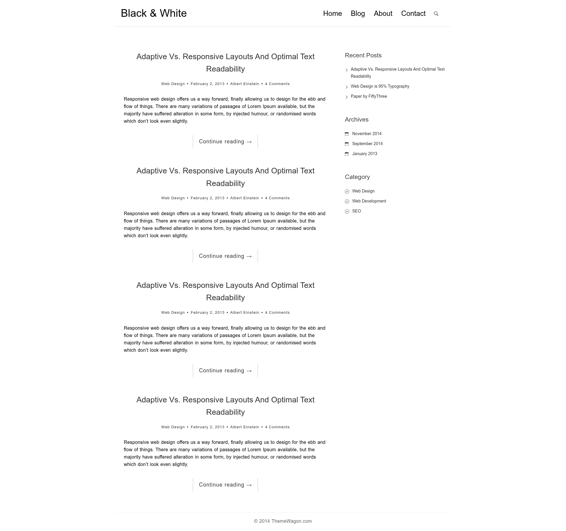 screenshot of Black N White on template0.com
