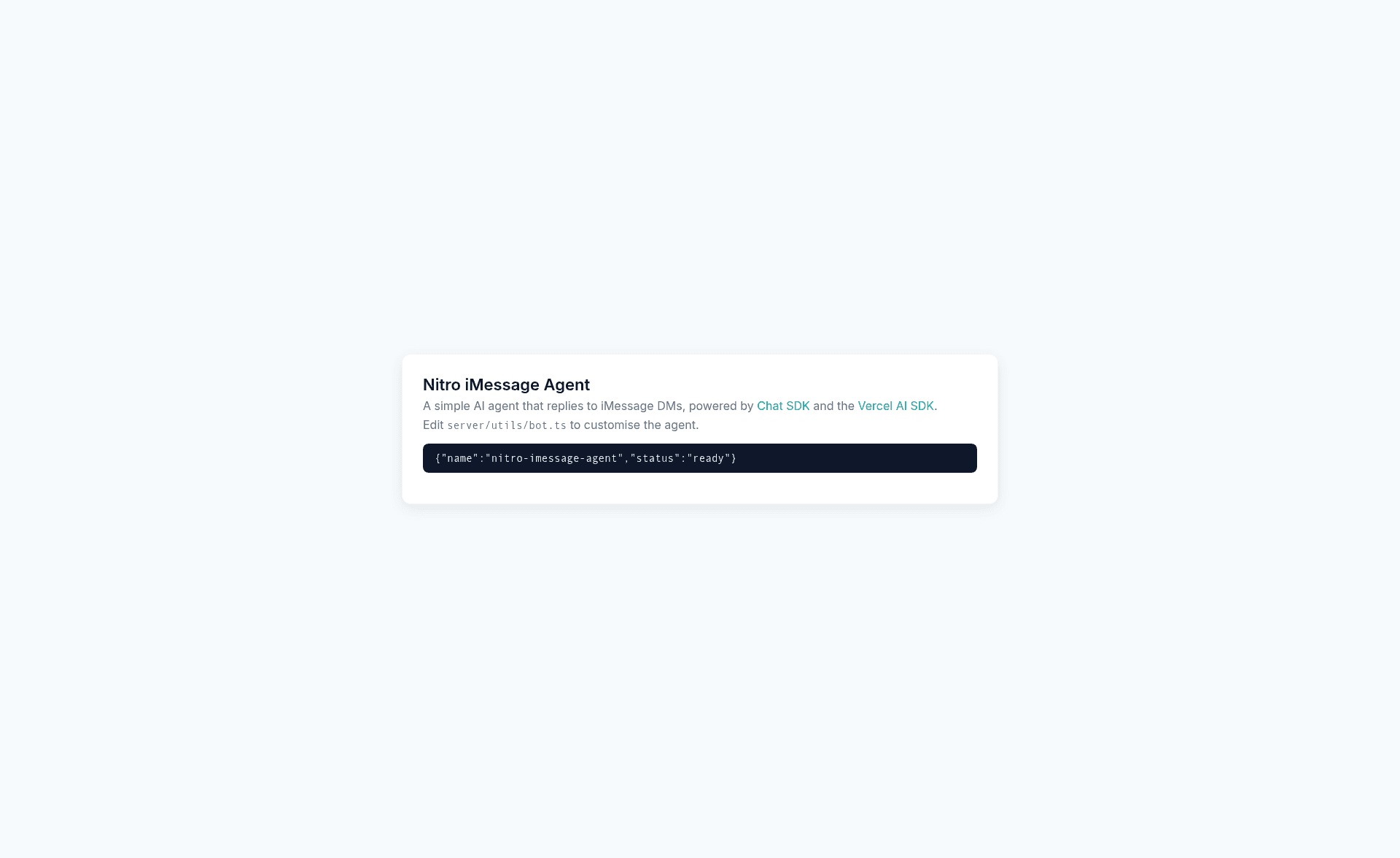 screenshot of Durable iMessage AI Agent on template0.com