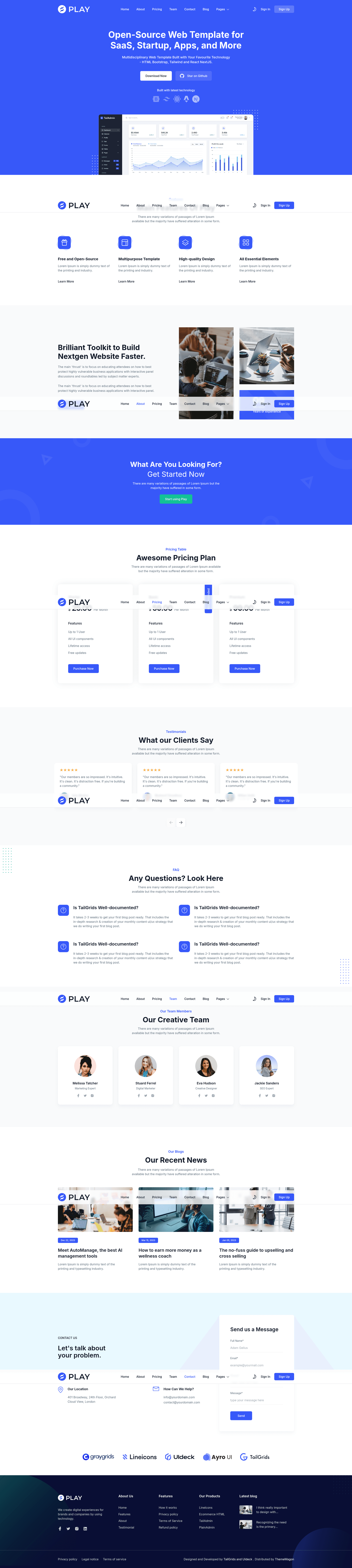 screenshot of Play - Free Tailwind CSS Business & Corporate Template on template0.com