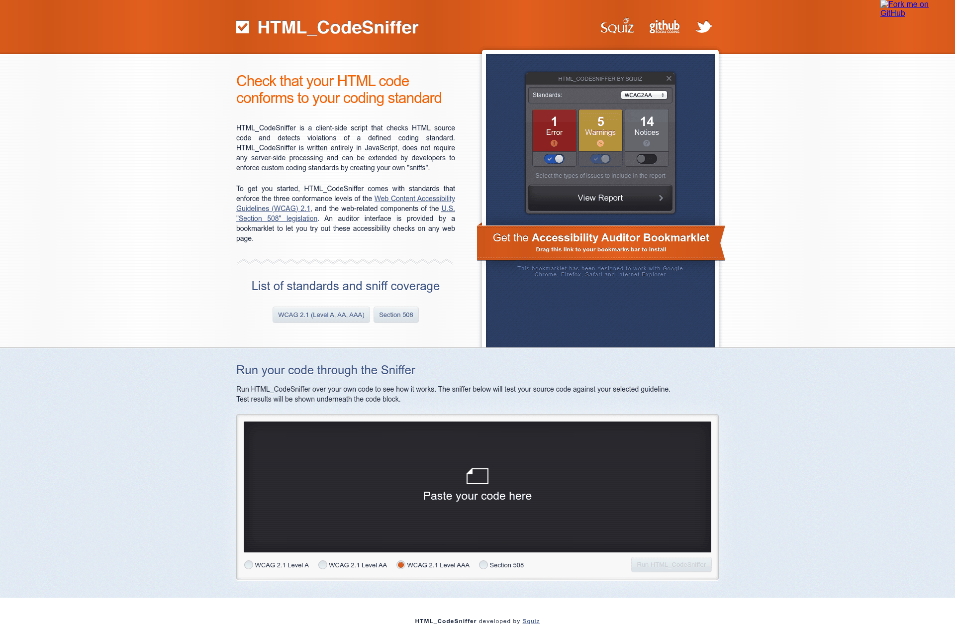 screenshot of HTML_CodeSniffer on template0.com
