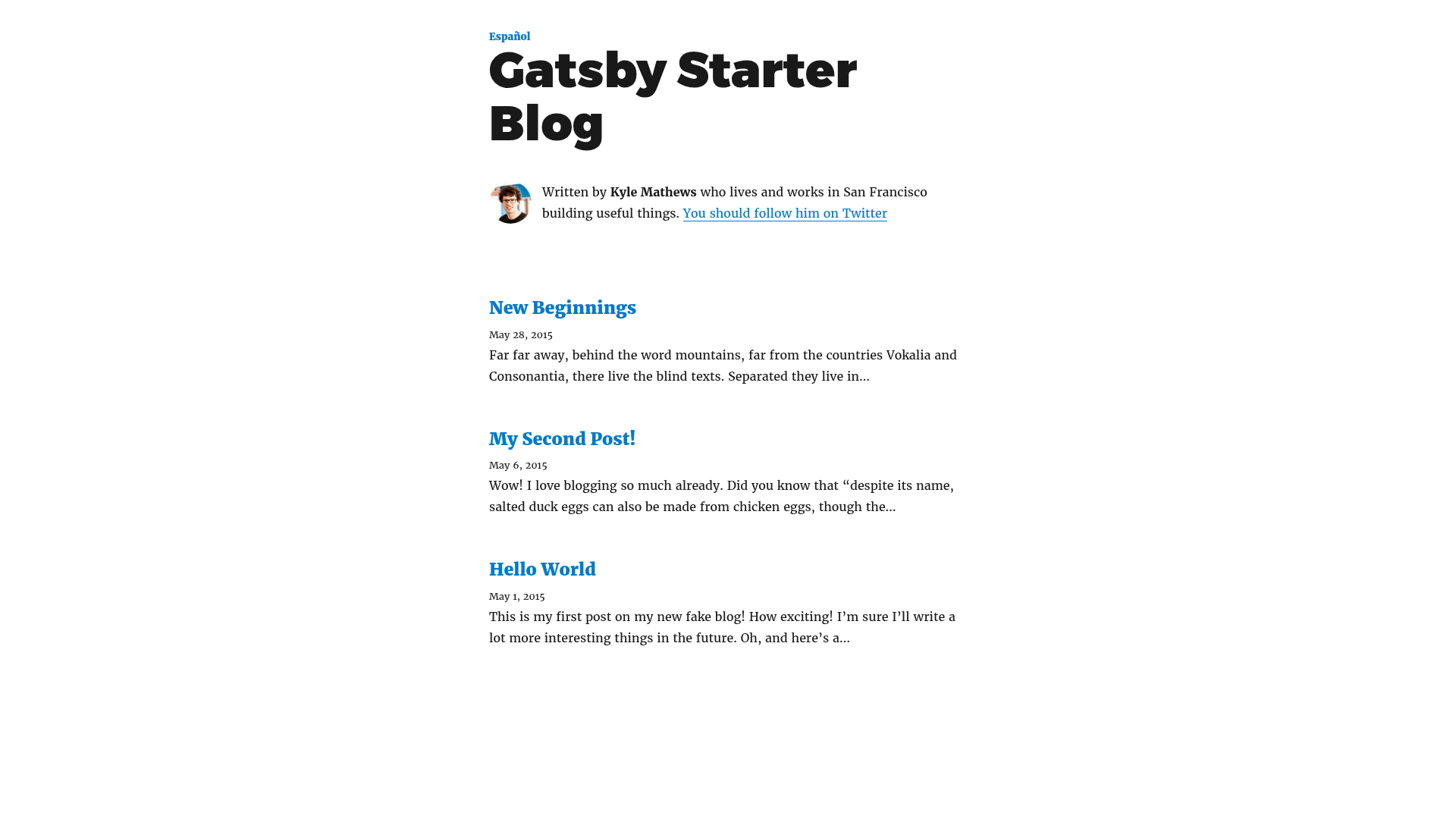 screenshot of Gatsby Starter i18n Blog on template0.com