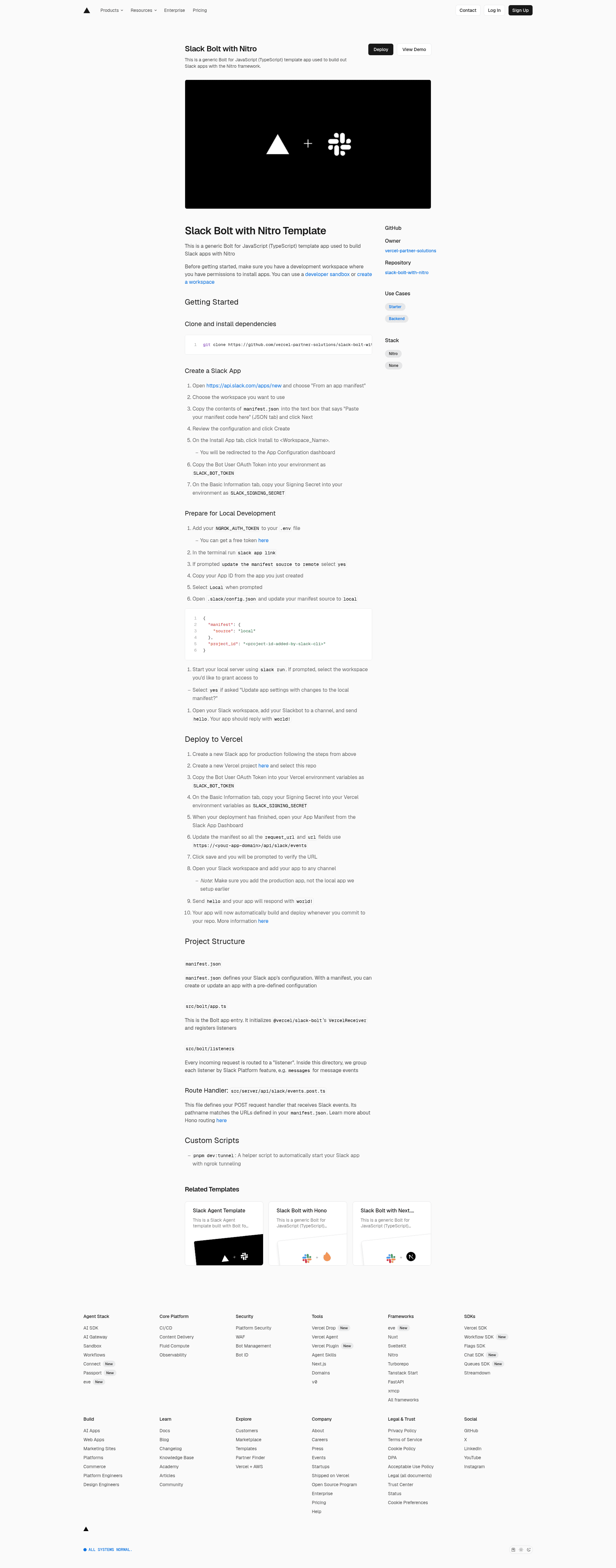 screenshot of Slack Bolt with Nitro on template0.com