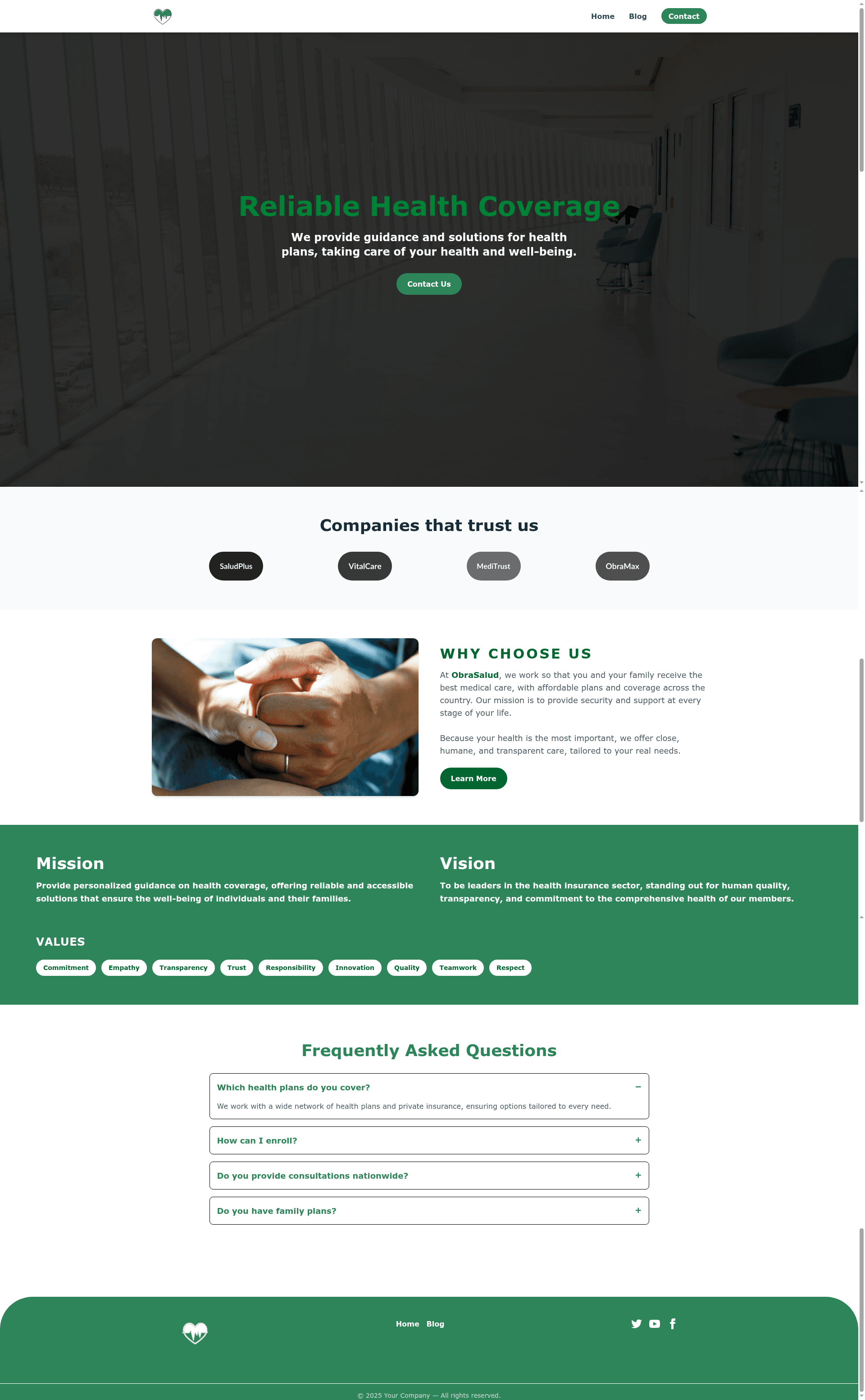screenshot of Social Health Website on template0.com