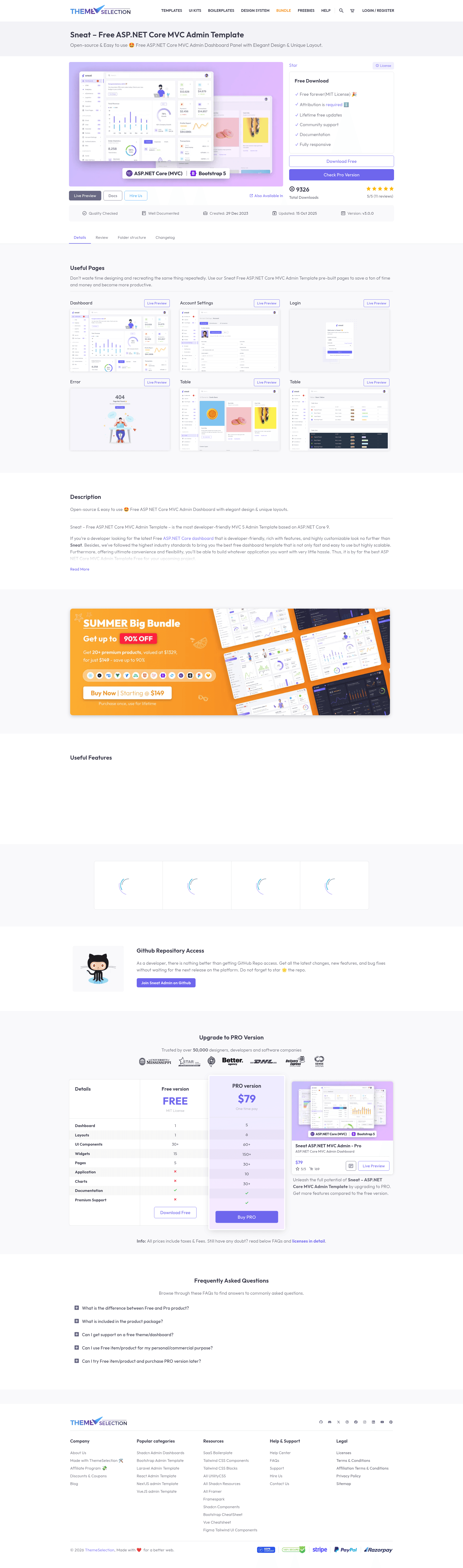 screenshot of Sneat - Free Bootstrap 5 .Net Core MVC Admin Template on template0.com