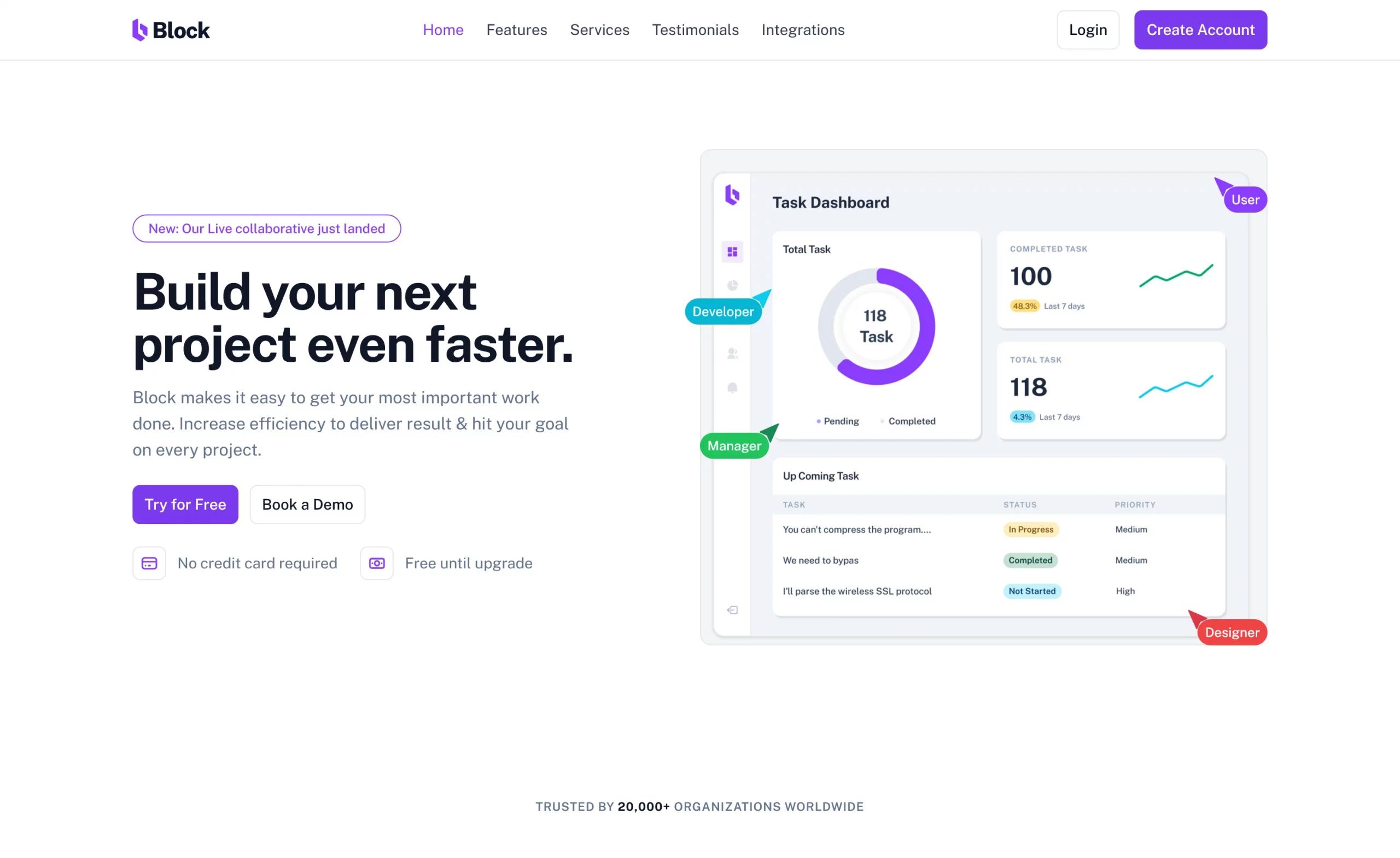 Block – Free Tailwind CSS & Vite Landing Page Template preview